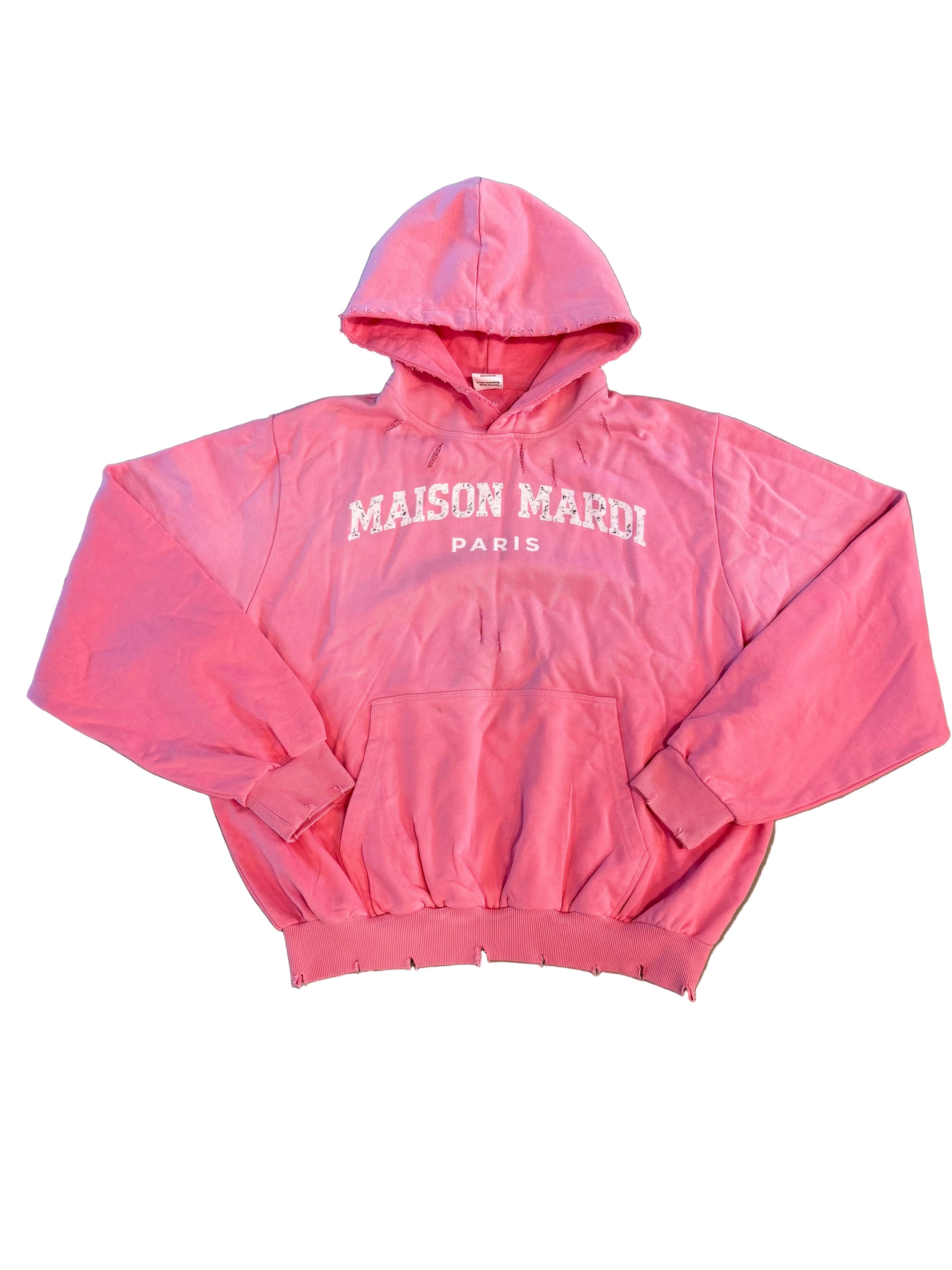 MAISON MARDI PINK DISTRESSED HOODIE