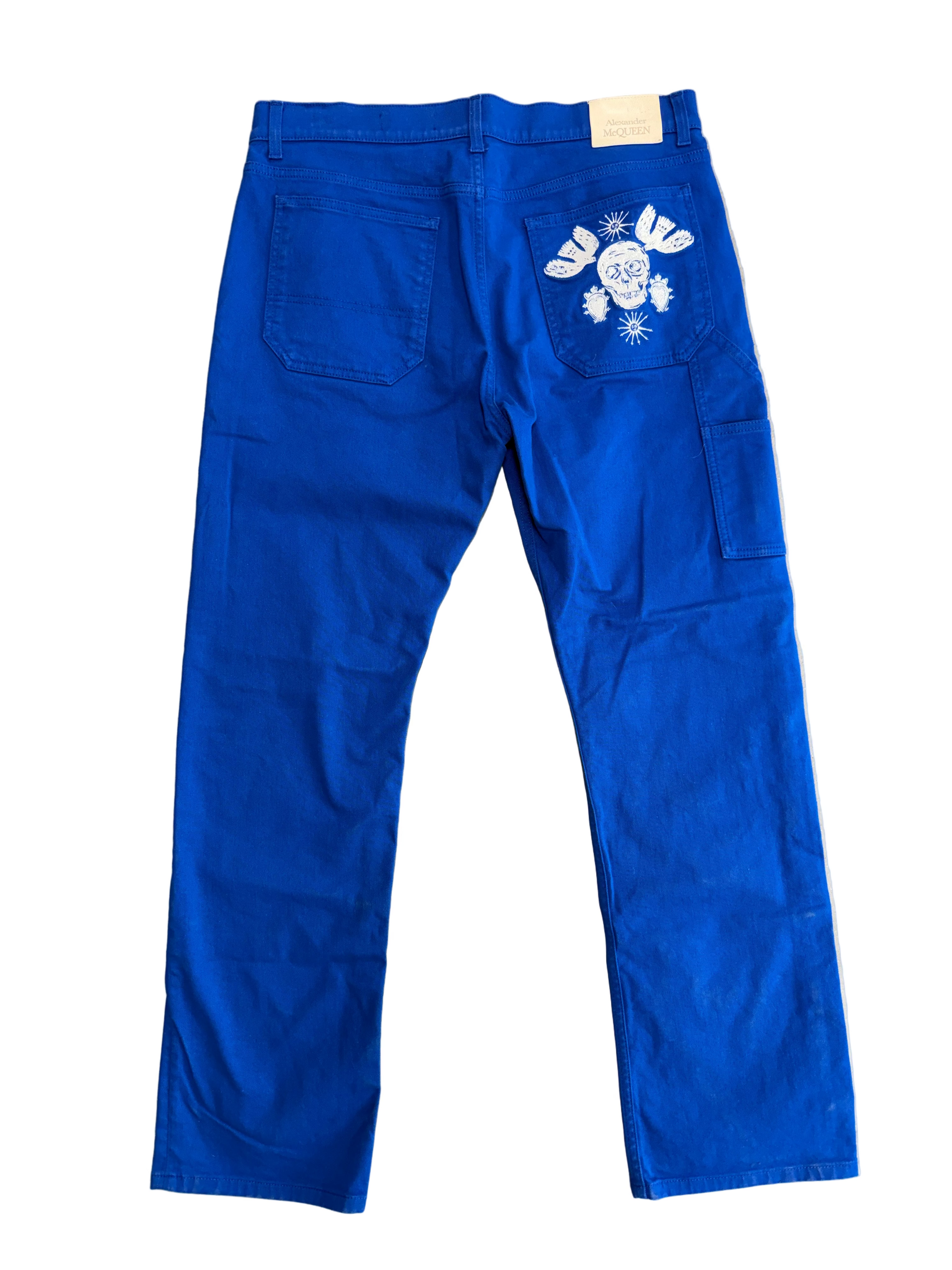 ALEXANDER MCQUEEN DENIM PAPERCUT SKULL CHORE JEANS