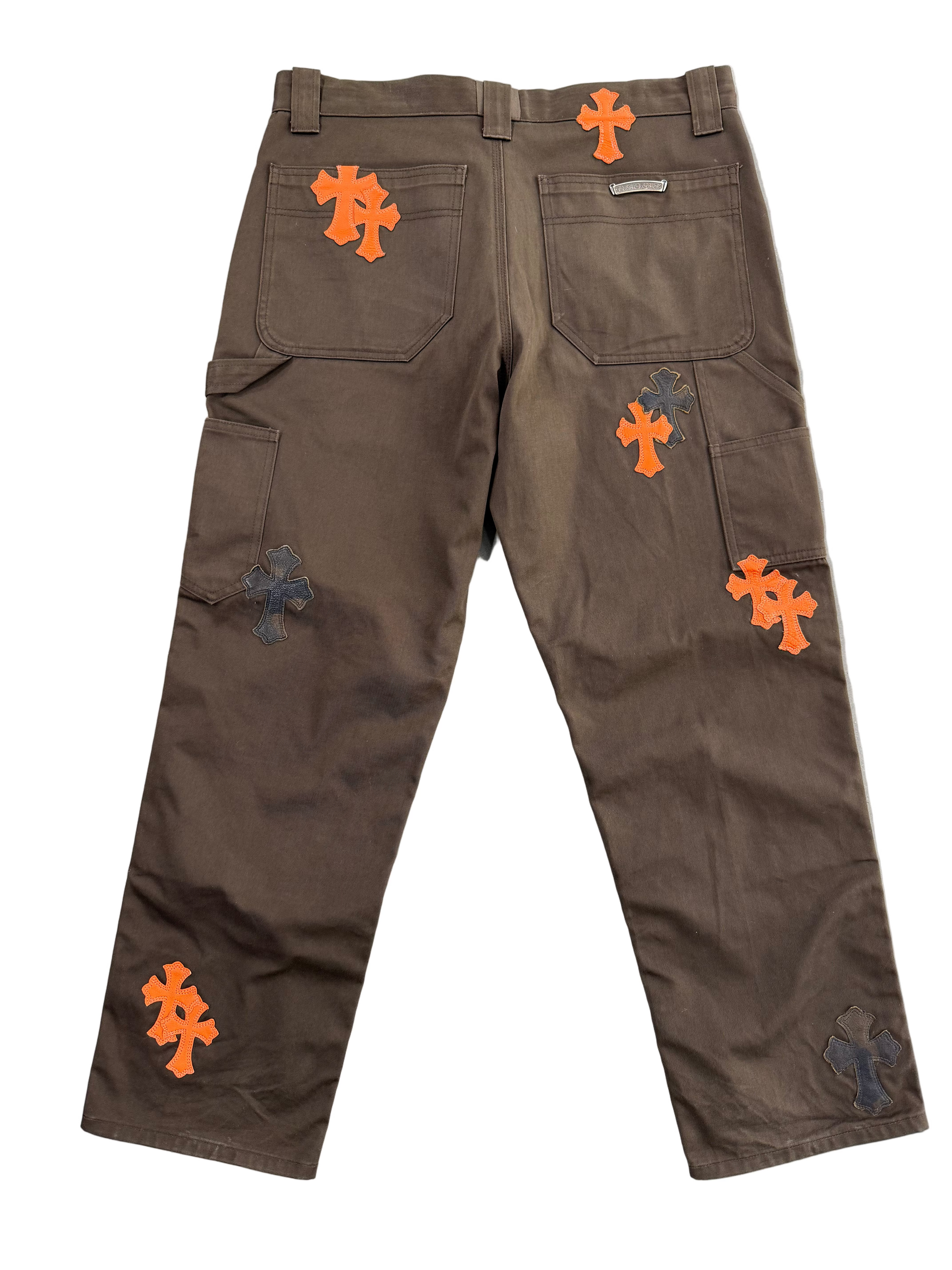 CHROME HEARTS BROWN ORANGE CROSS CARPENTER PANTS