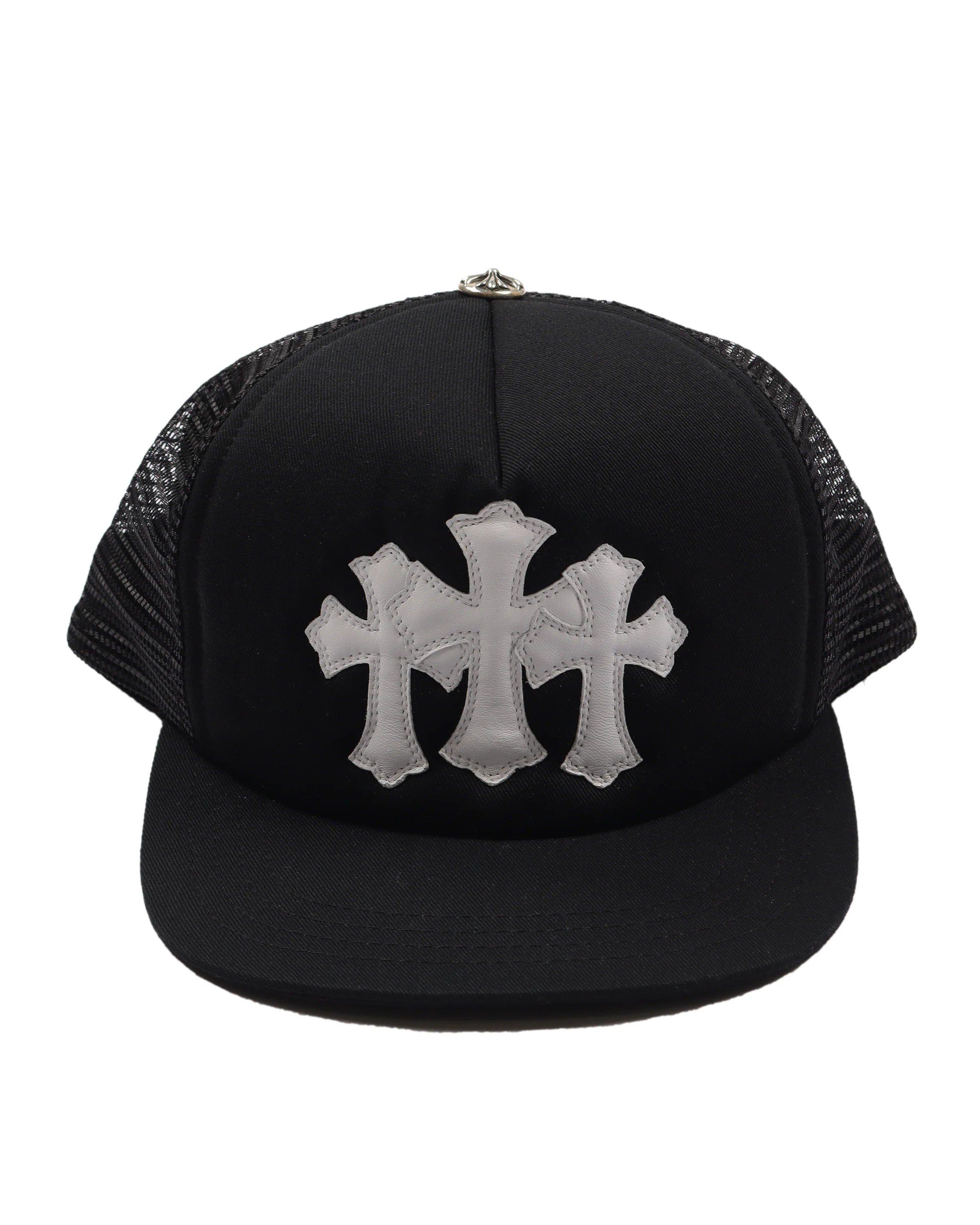 CHROME HEARTS CEMETERY CROSS PATCH WHITE/BLACK TRUCKER HAT