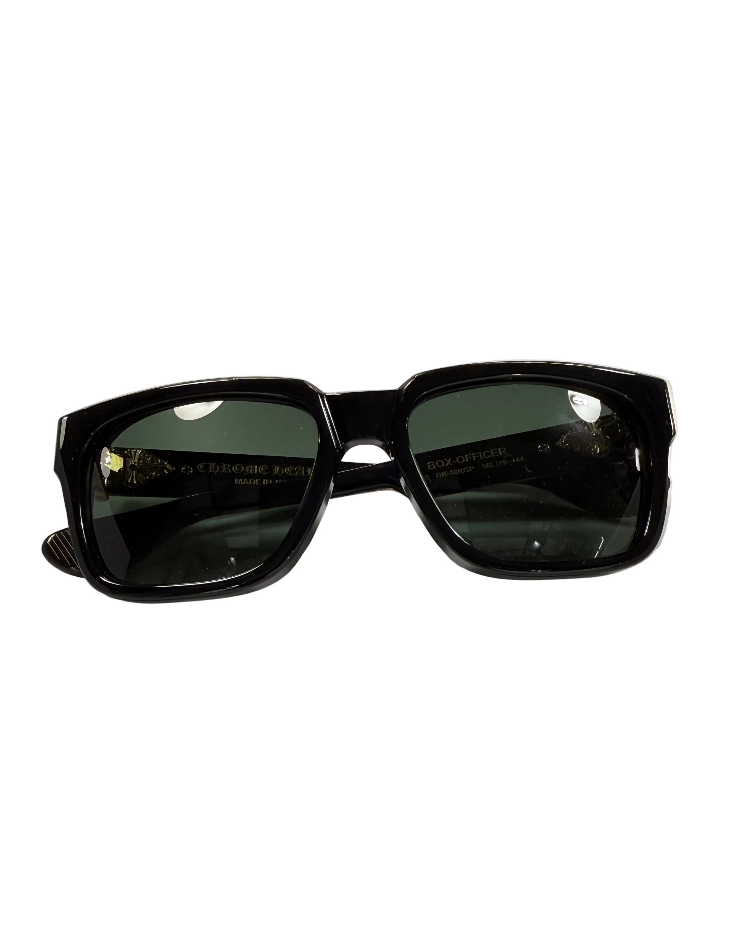 CHROME HEARTS DIAMOND EMBELLISHED BLACK BOX OFFICER SUNGLASSES