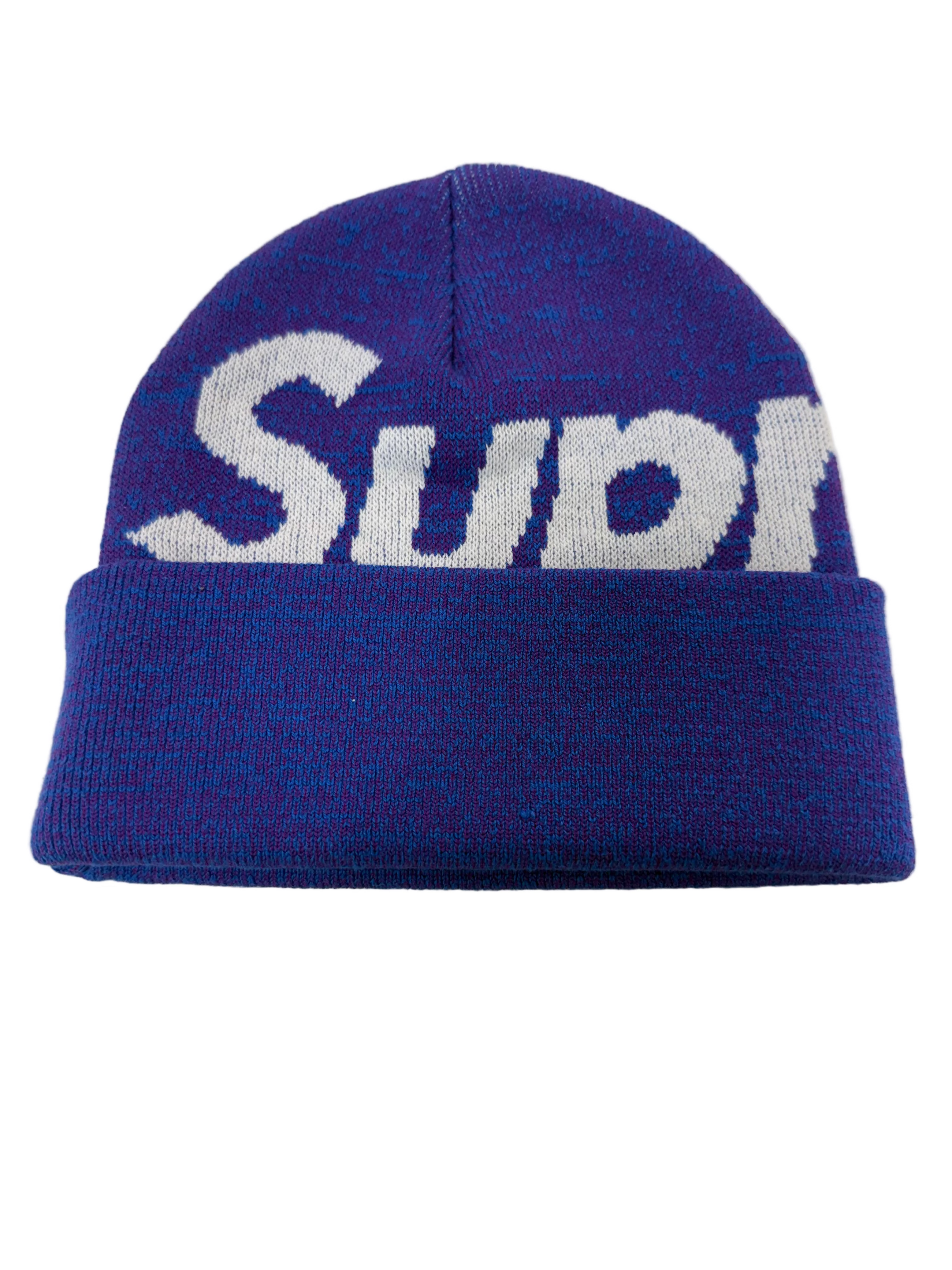 SUPREME BIG LOGO BLUE STATIC BEANIE