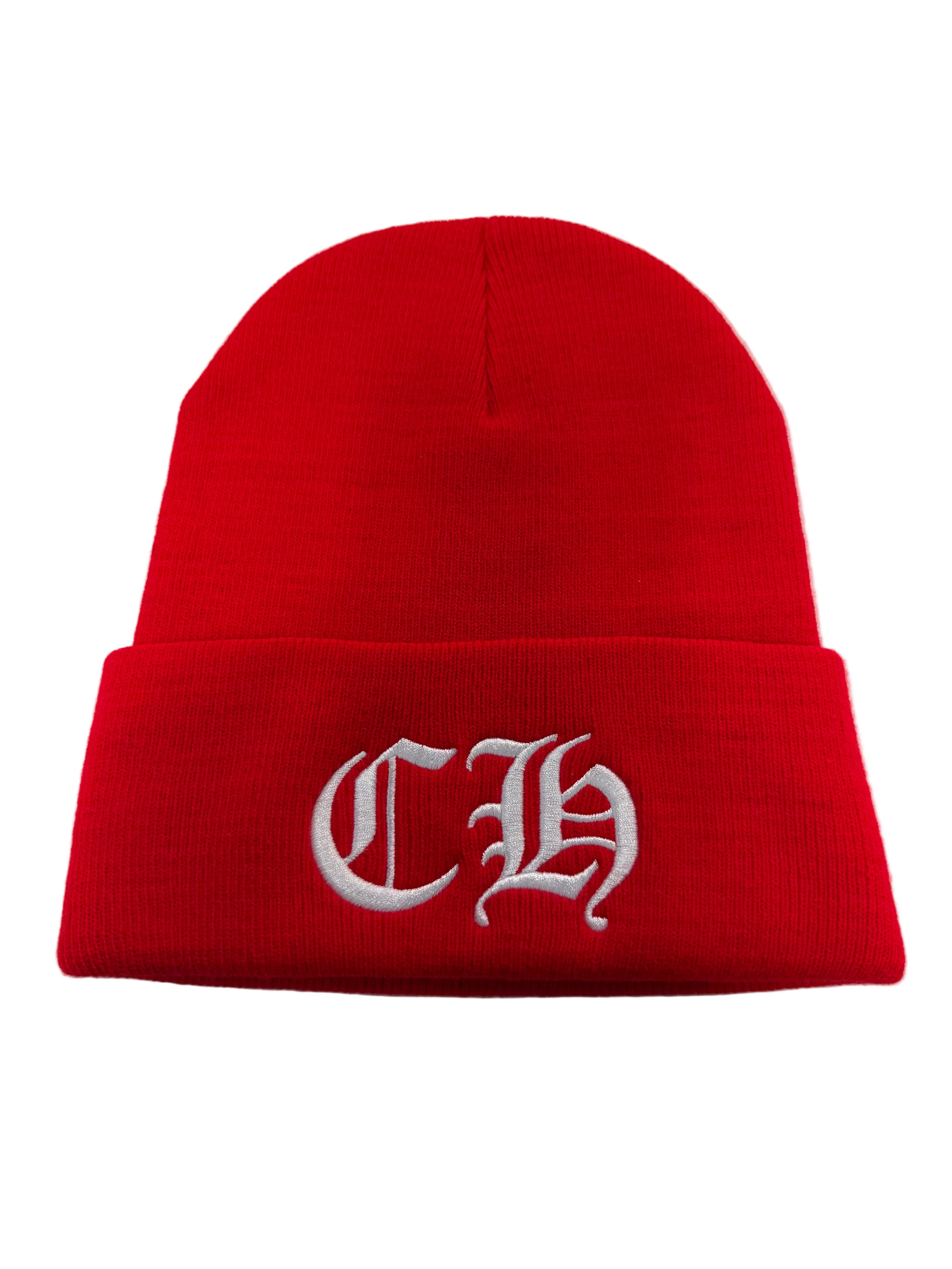 CHROME HEARTS CH EMBROIDERED LOGO RED BEANIE
