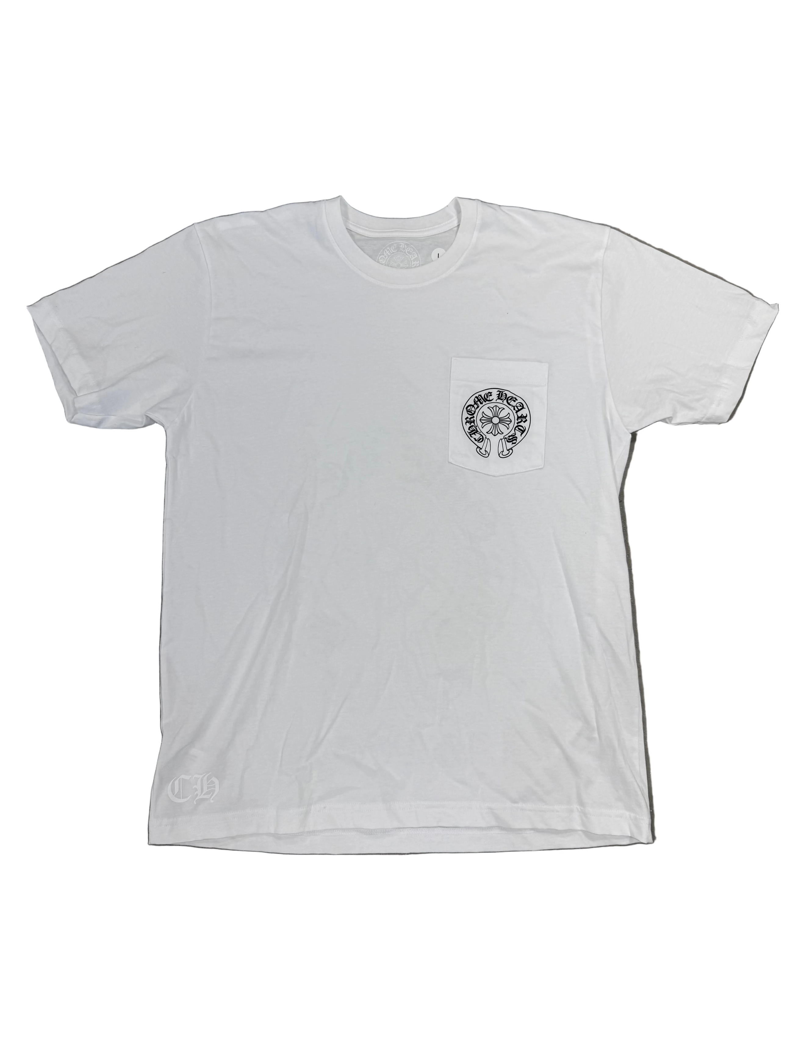 CHROME HEARTS WHITE LAS VEGAS HORSESHOE POCKET TEE