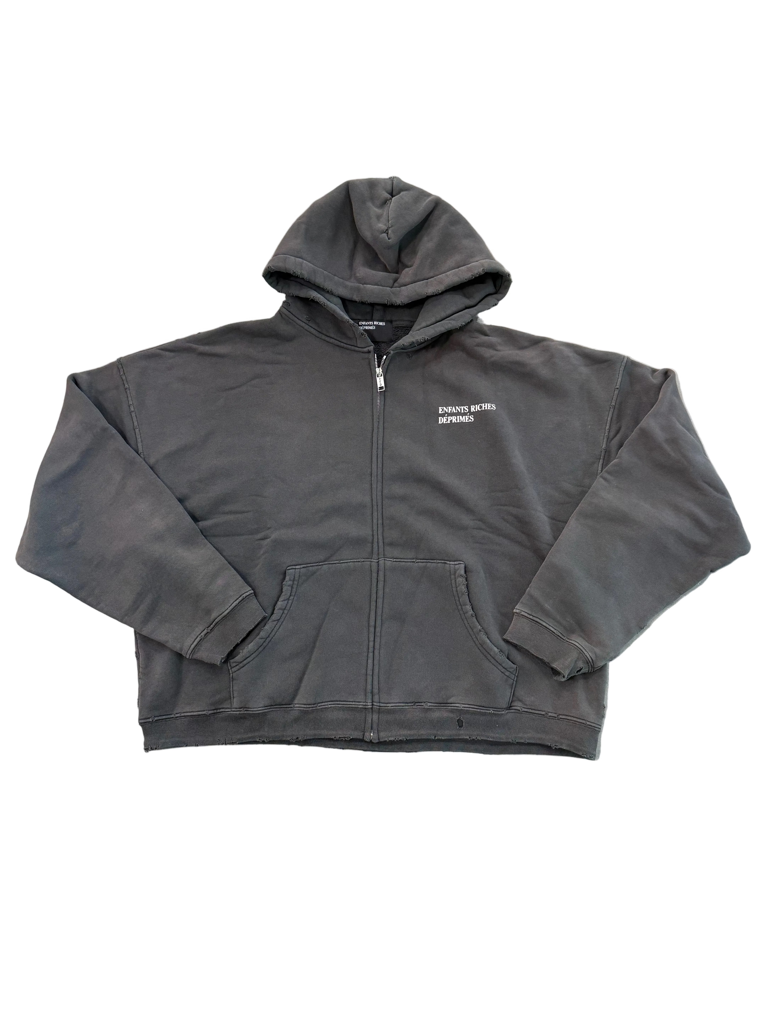 ENFANTS RICHES DEPRIMES DISTRESSED LOGO ZIP UP HOODIE