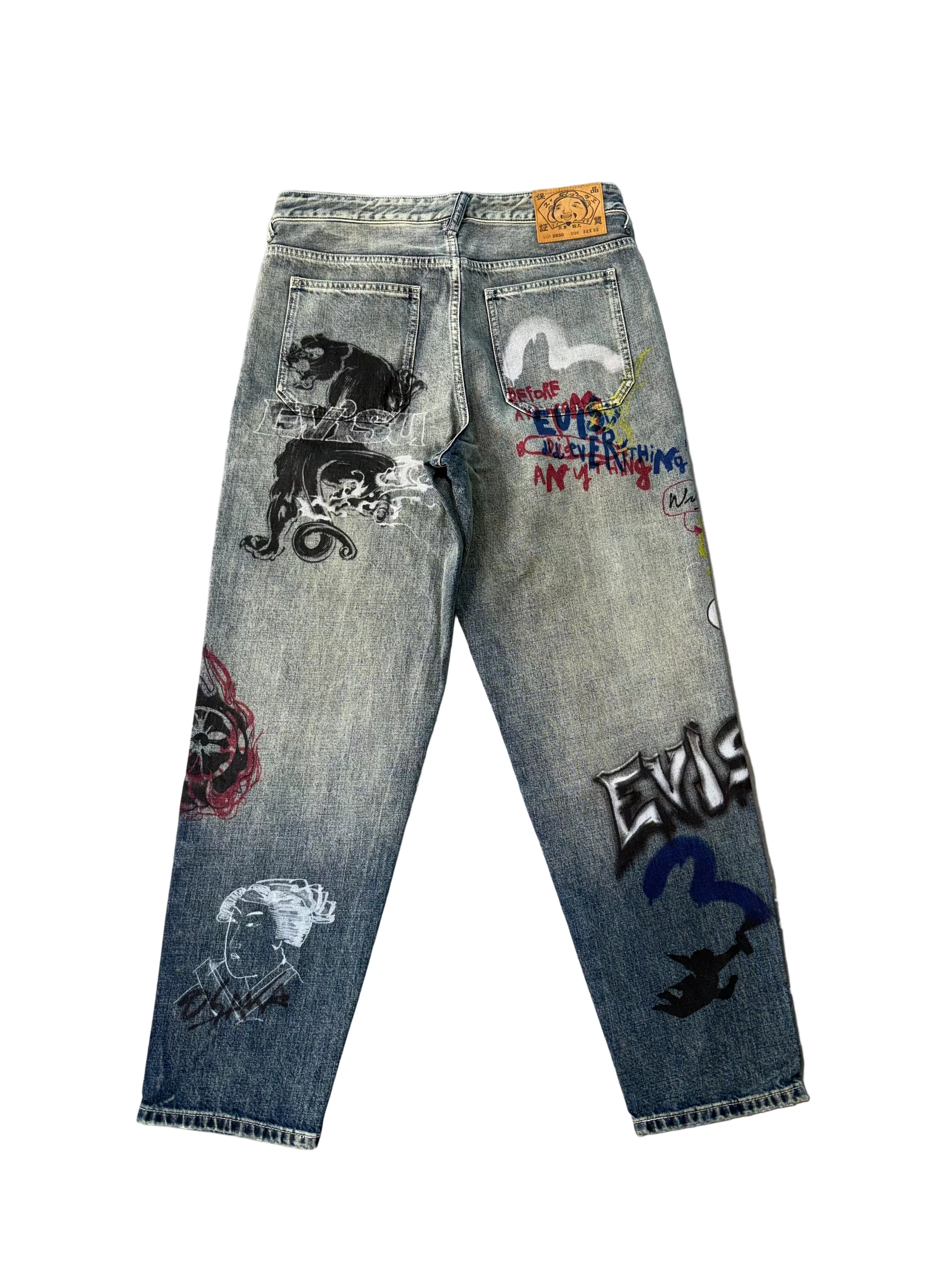 EVISU ALLOVER GRAFFITI PRINTED DENIM JEANS