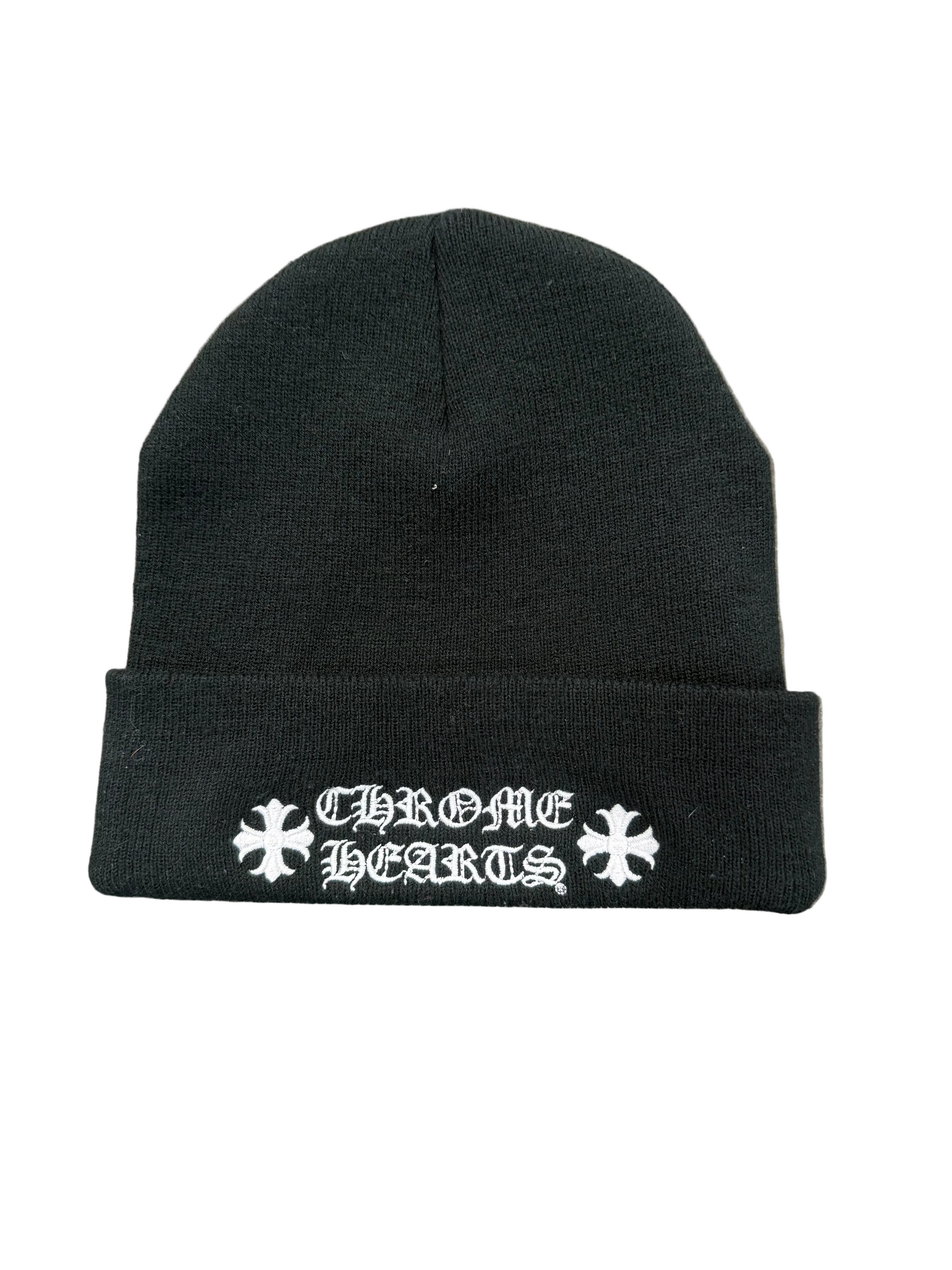 CHROME HEARTS SCRIPT LOGO BLACK BEANIE