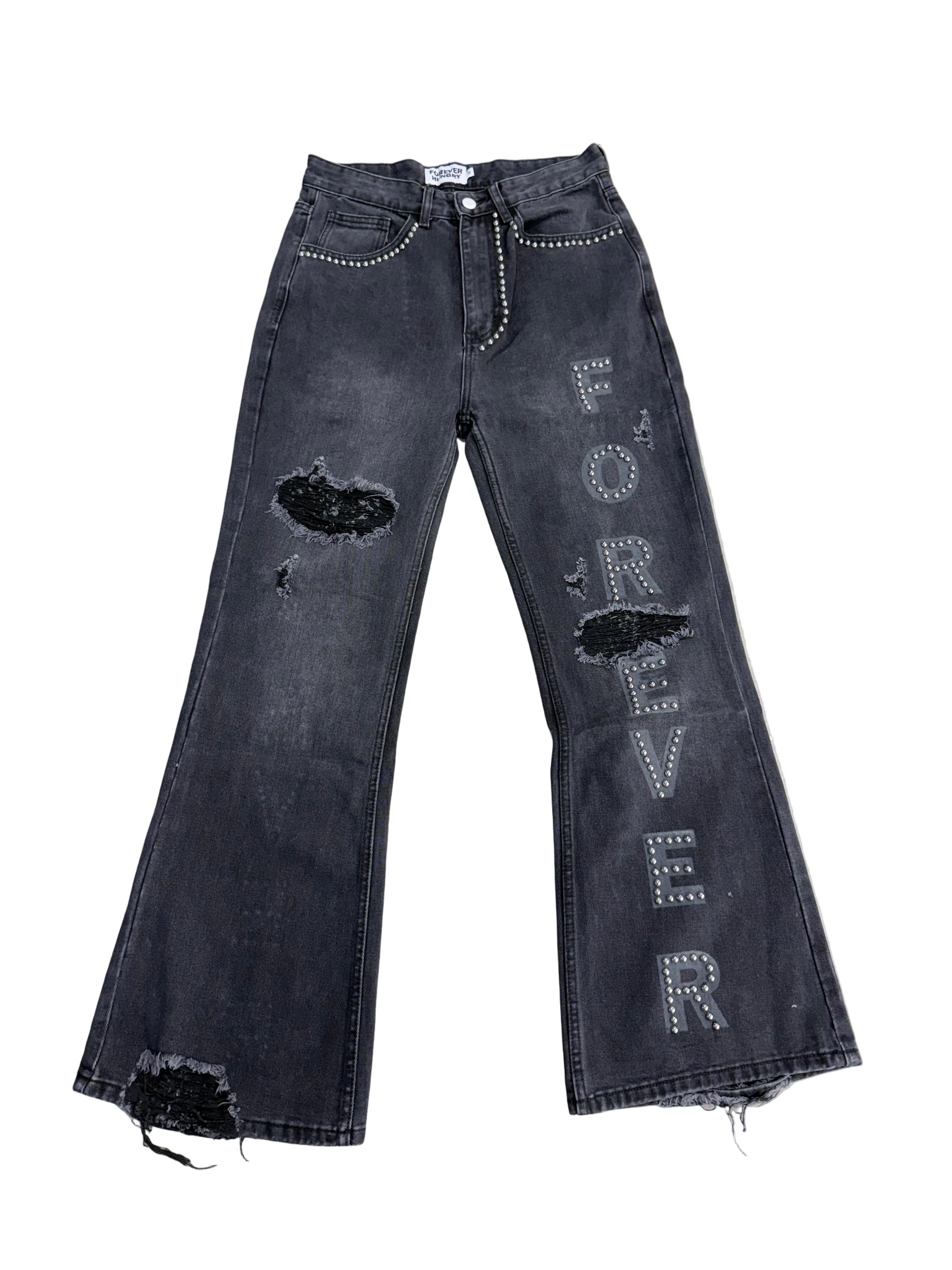 FOREVER HUNGRY FOREVER FLARED BLACK JEANS