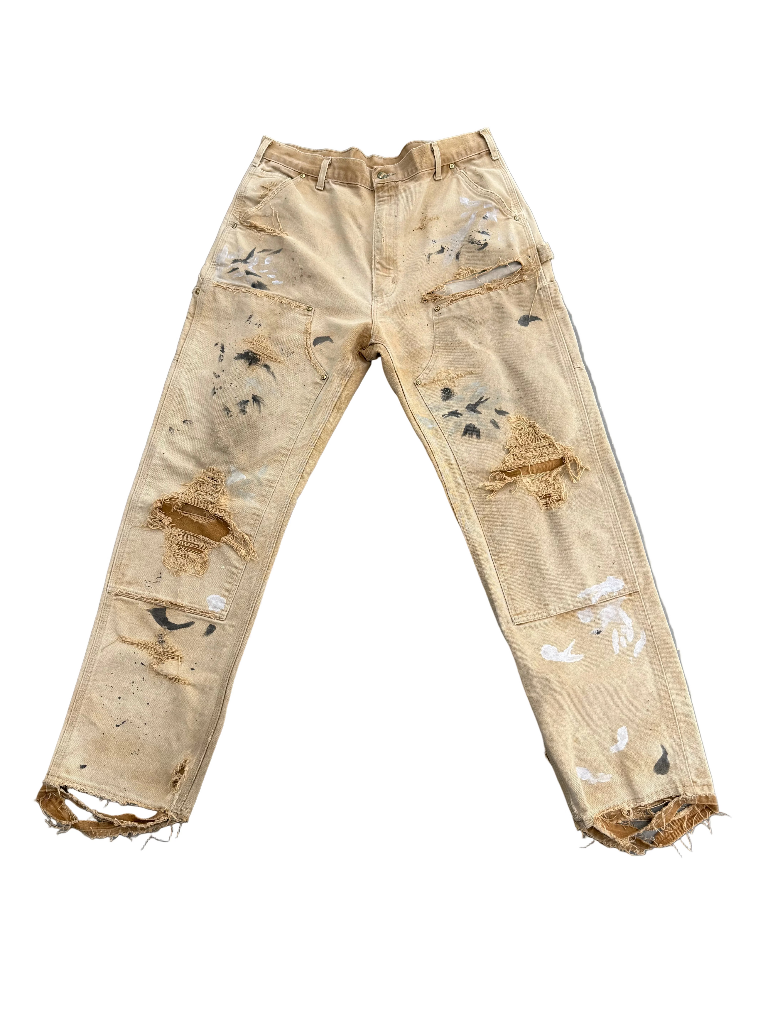 VINTAGE CARHARTT DISTRESSED PAINTED KHAKI CARPENTERS