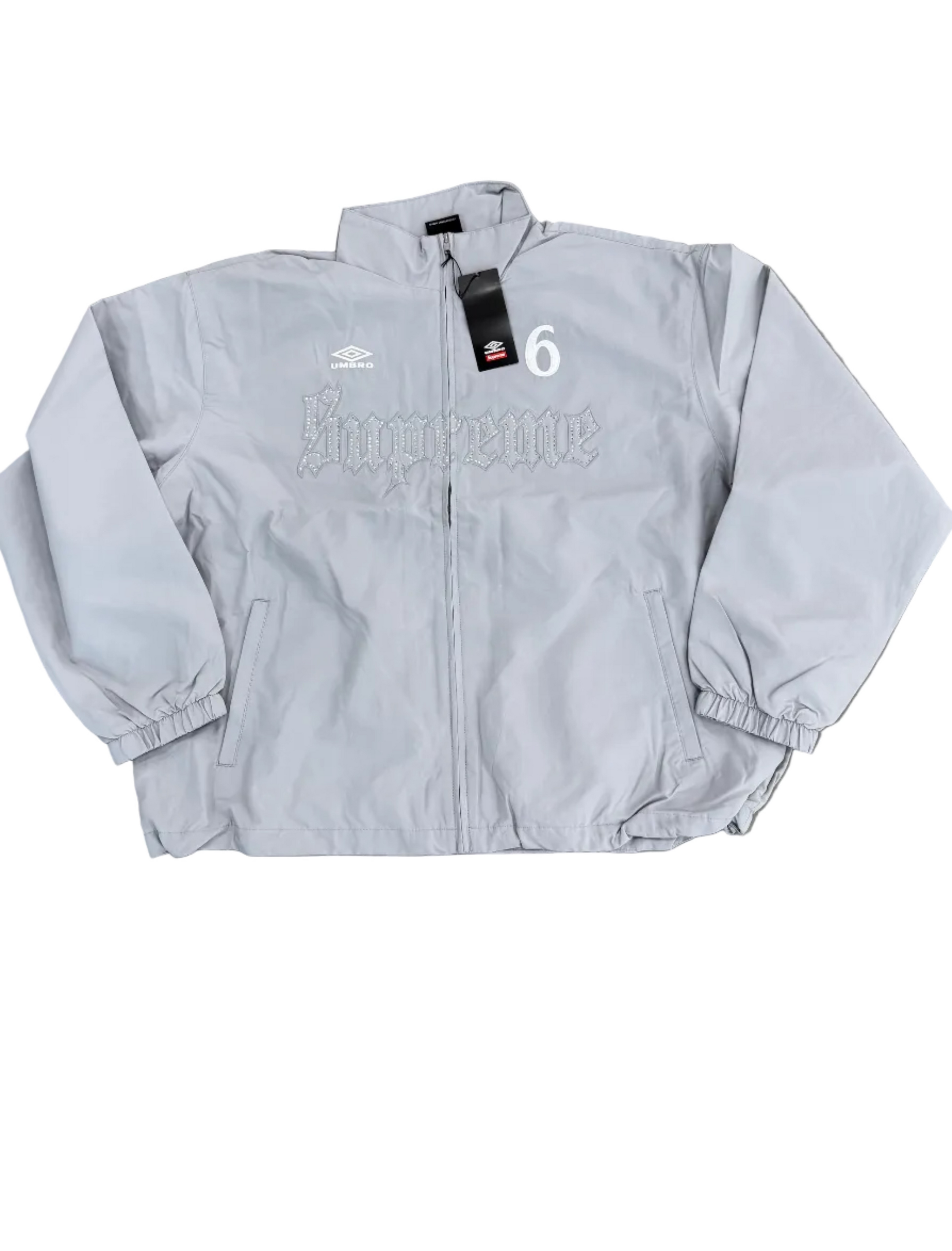 SUPREME X UMBRO RHINESTONE GREY TRACK JACKET