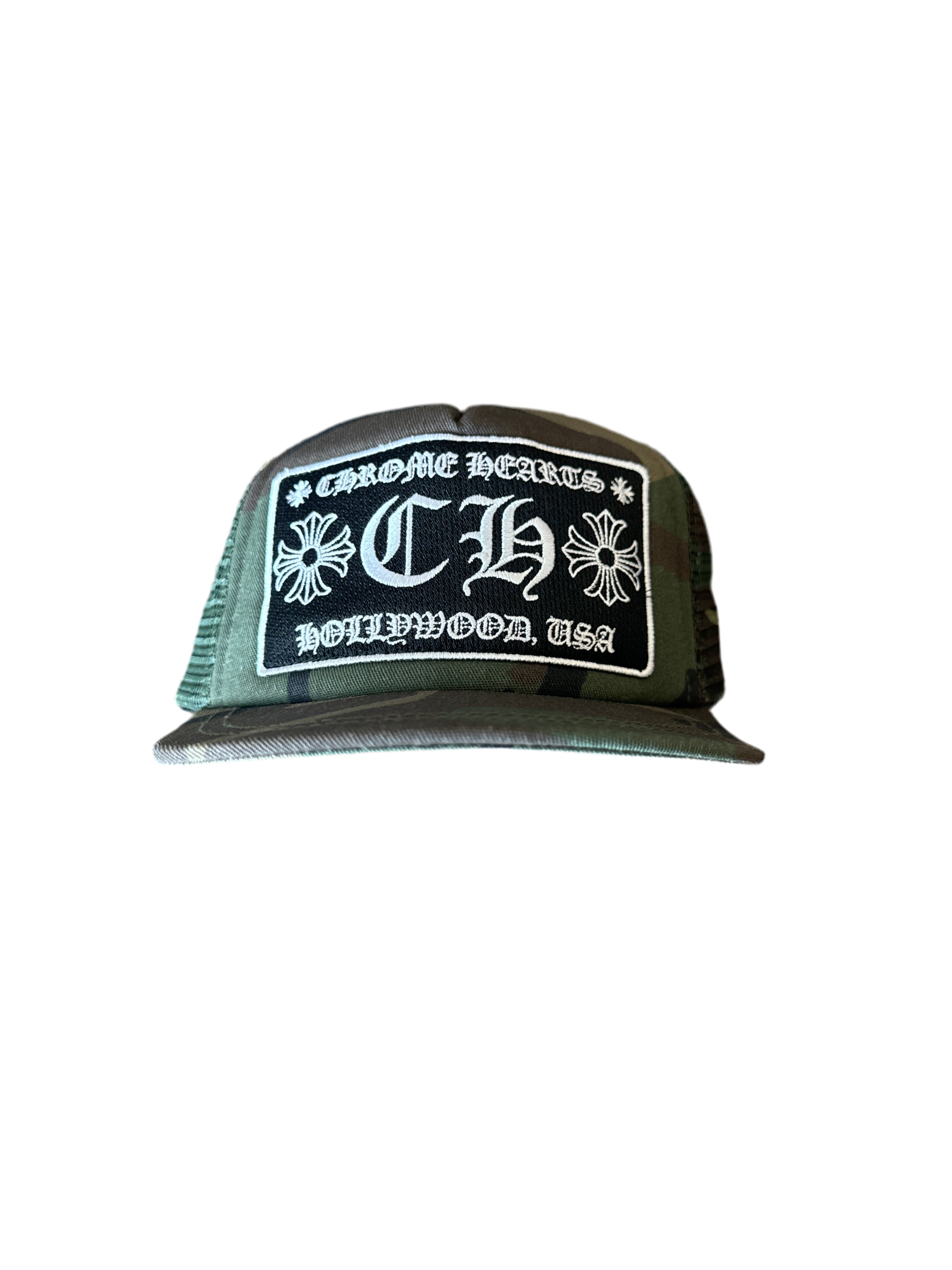 CHROME HEARTS HOLLYWOOD TRUCKER HAT CAMO