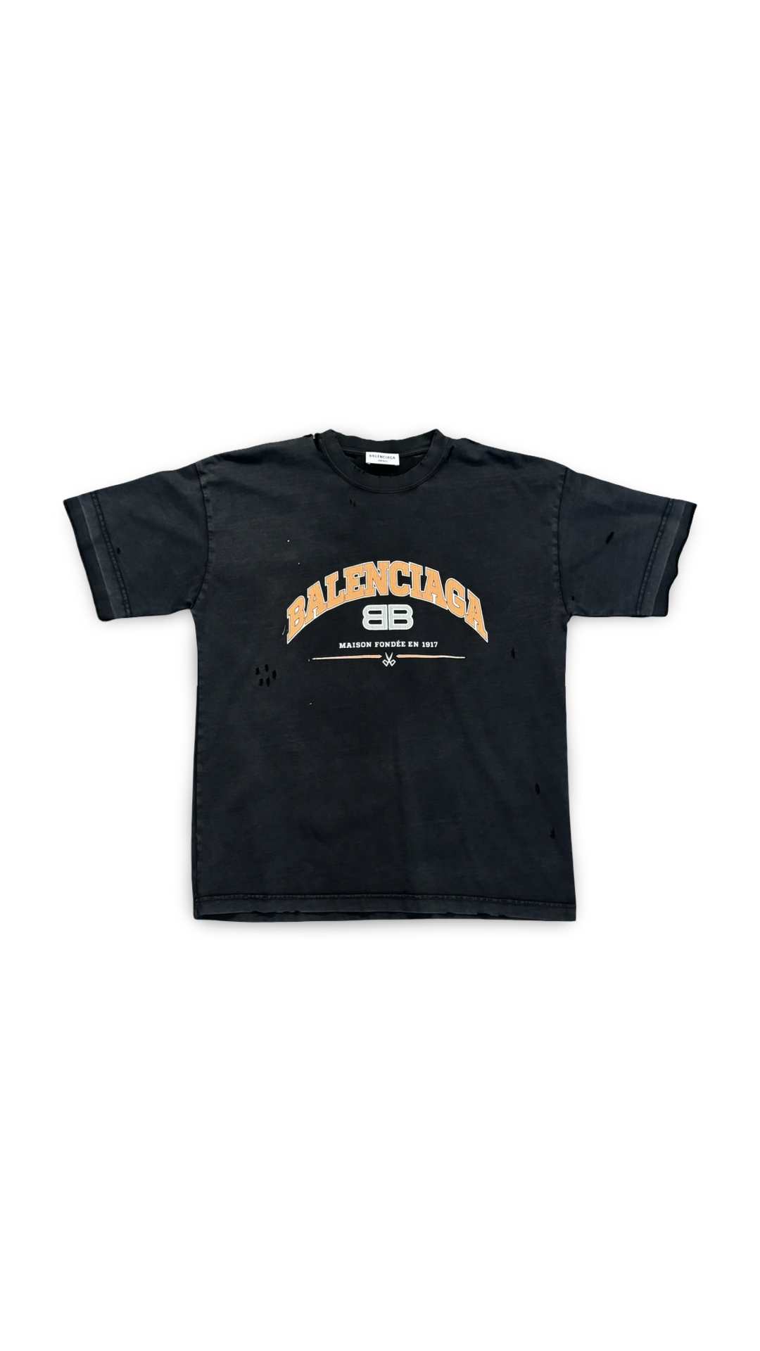 BALENCIAGA DISTRESSED LOGO TEE