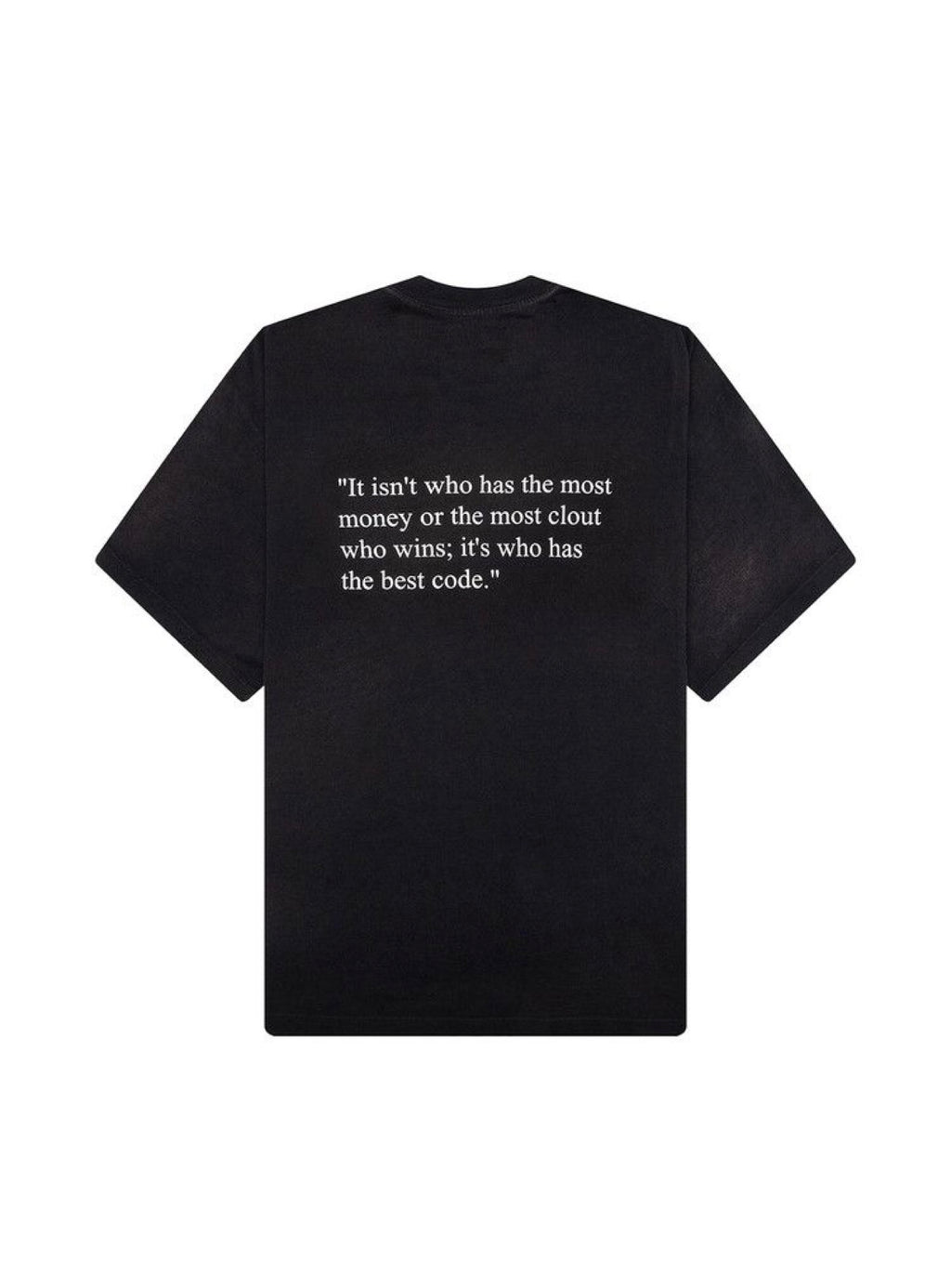 SATOSHI NAKAMOTO ‘BEST CODE’ TEE WASHED BLACK