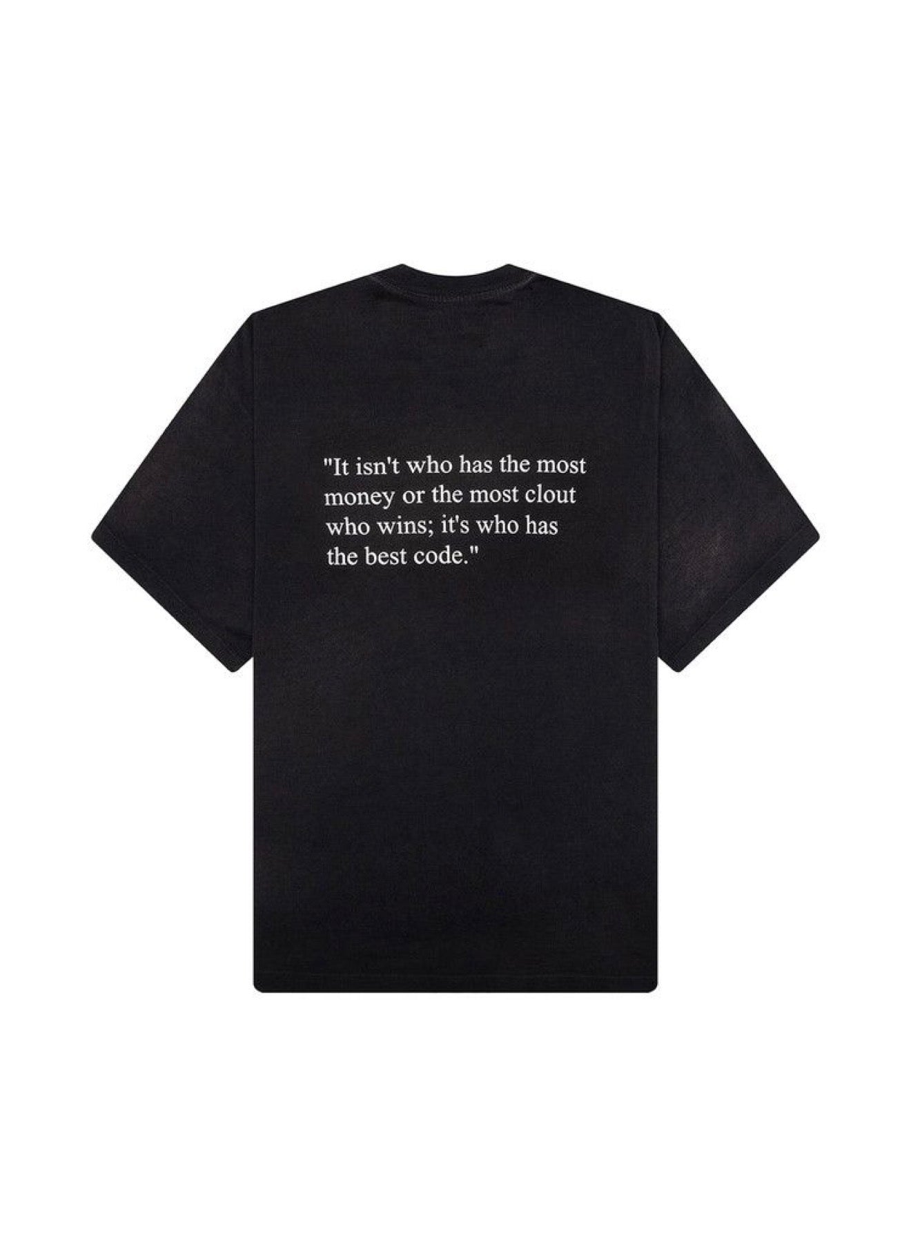 SATOSHI NAKAMOTO ‘BEST CODE’ TEE WASHED BLACK