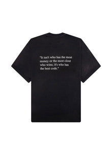 SATOSHI NAKAMOTO ‘BEST CODE’ TEE WASHED BLACK