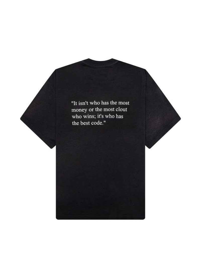 SATOSHI NAKAMOTO ‘BEST CODE’ TEE WASHED BLACK