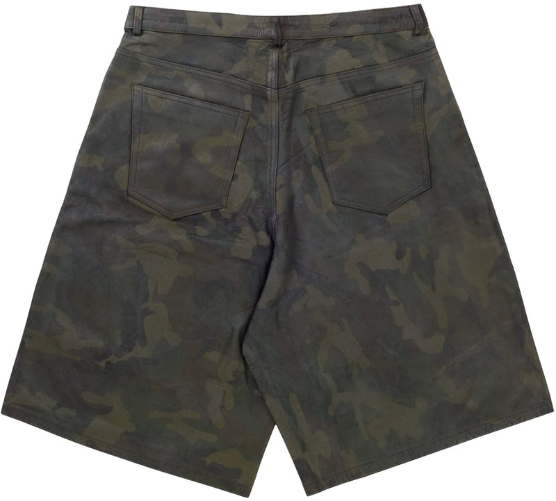 GOLD+VINTAGE GALLERY RASPBERRY HILLS 'CAMO' LEATHER SHORTS