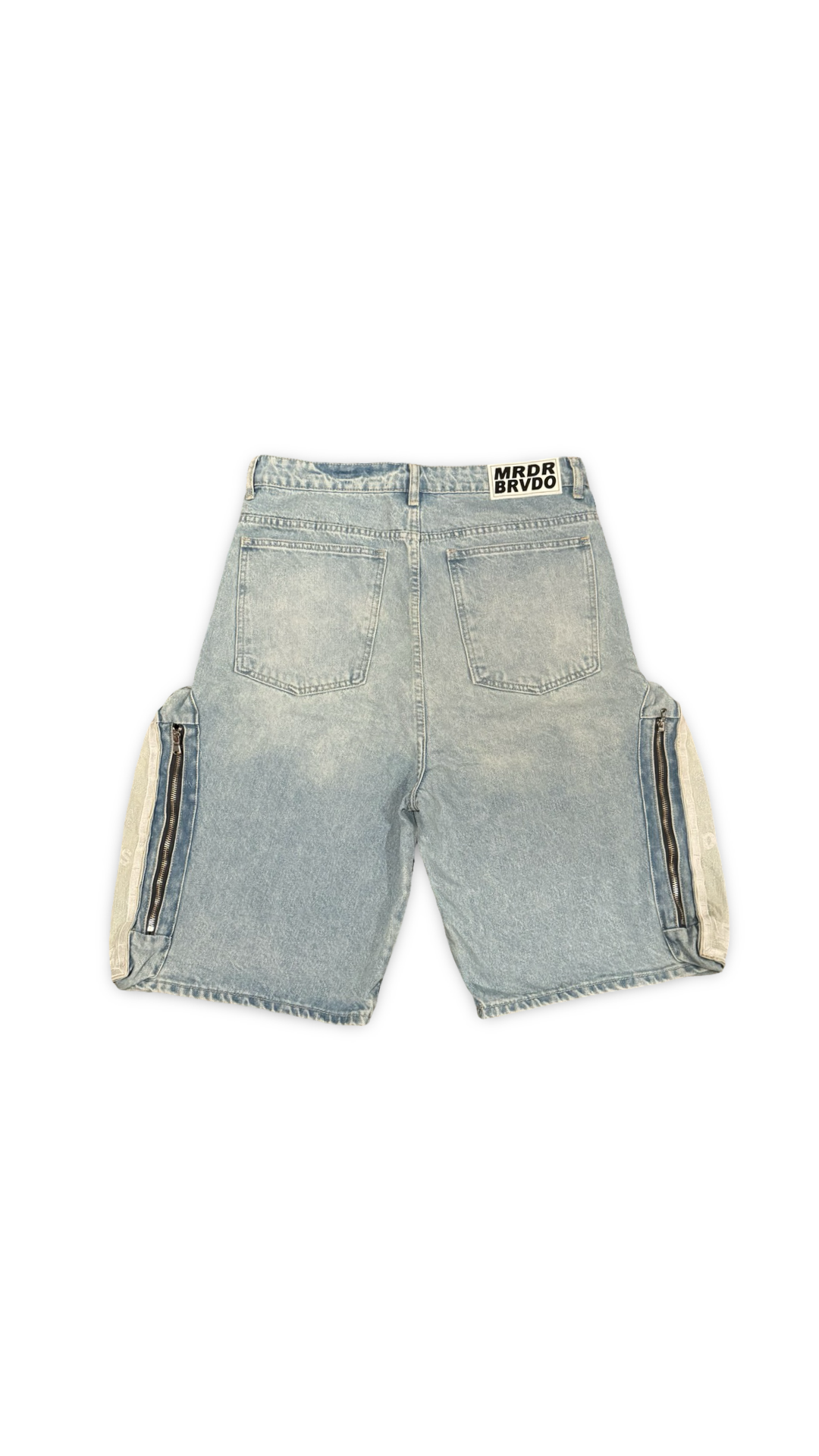 WHO DECIDES WAR BLUE SIDE EMBROIDERY DENIM SHORTS