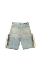 WHO DECIDES WAR BLUE SIDE EMBROIDERY DENIM SHORTS