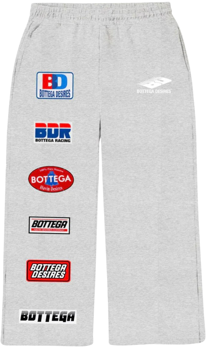 BOTTEGA DESIRES 'PATCHES' GREY SWEATPANTS