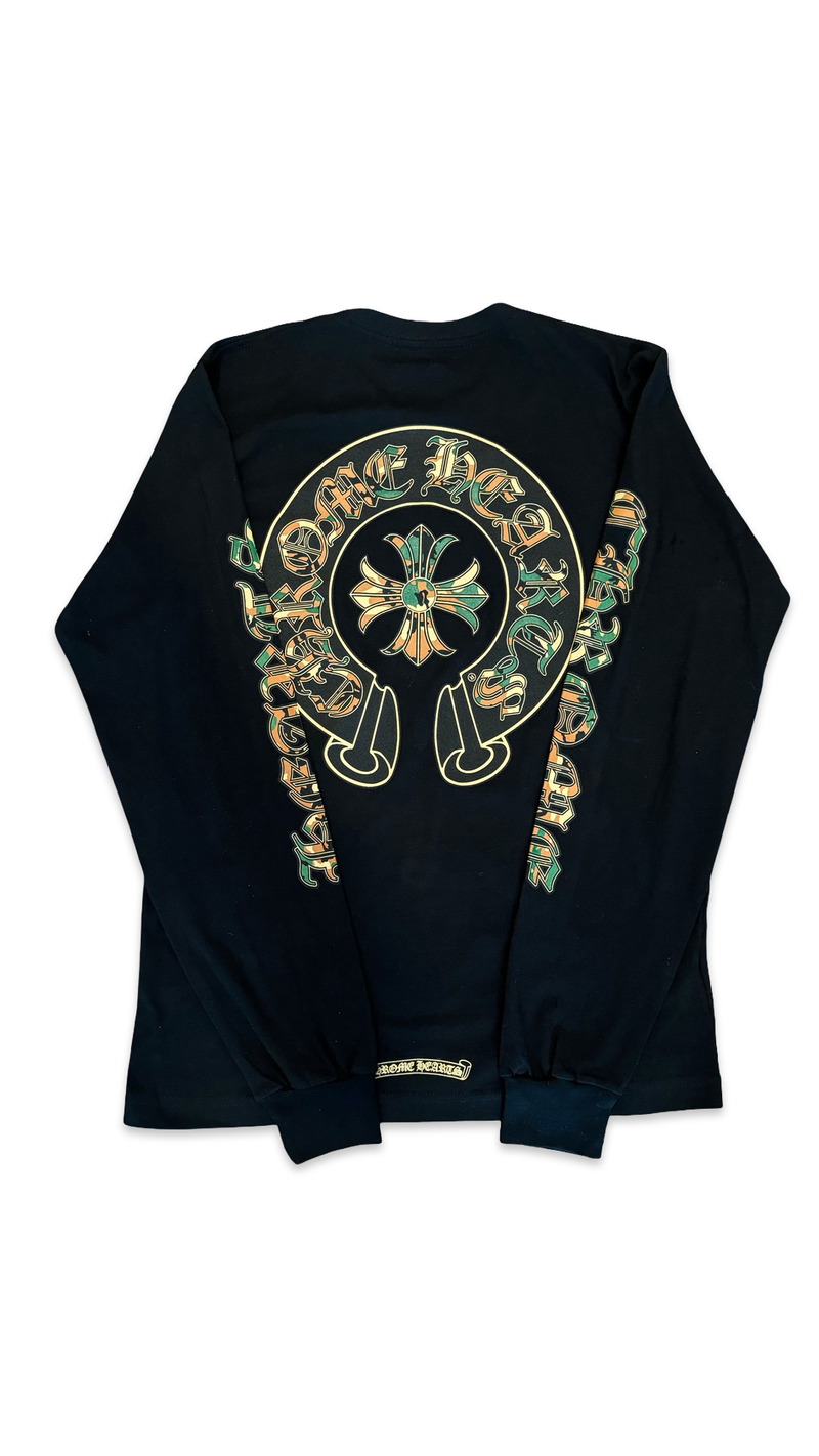 CHROME HEARTS HORSESHOE LONG SLEEVE CAMO Black Tee