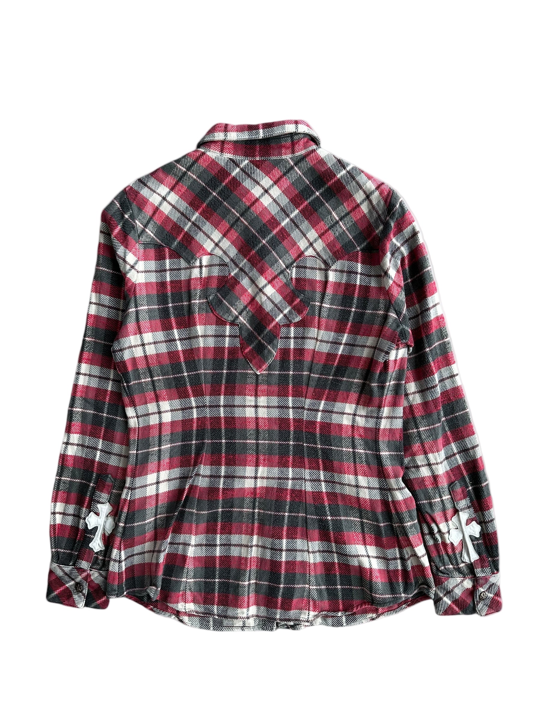 CHROME HEARTS RED PLAID CROSS PATCH FLANNEL