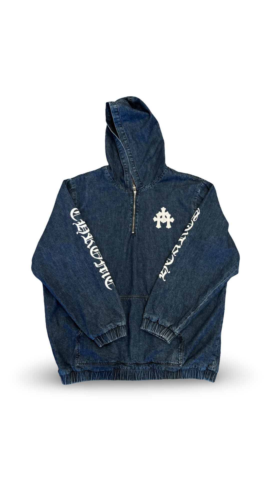 CHROME HEARTS WHITE CROSS PATCH HALF QUARTER ZIP DEMIN