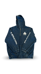 CHROME HEARTS WHITE CROSS PATCH HALF QUARTER ZIP DEMIN