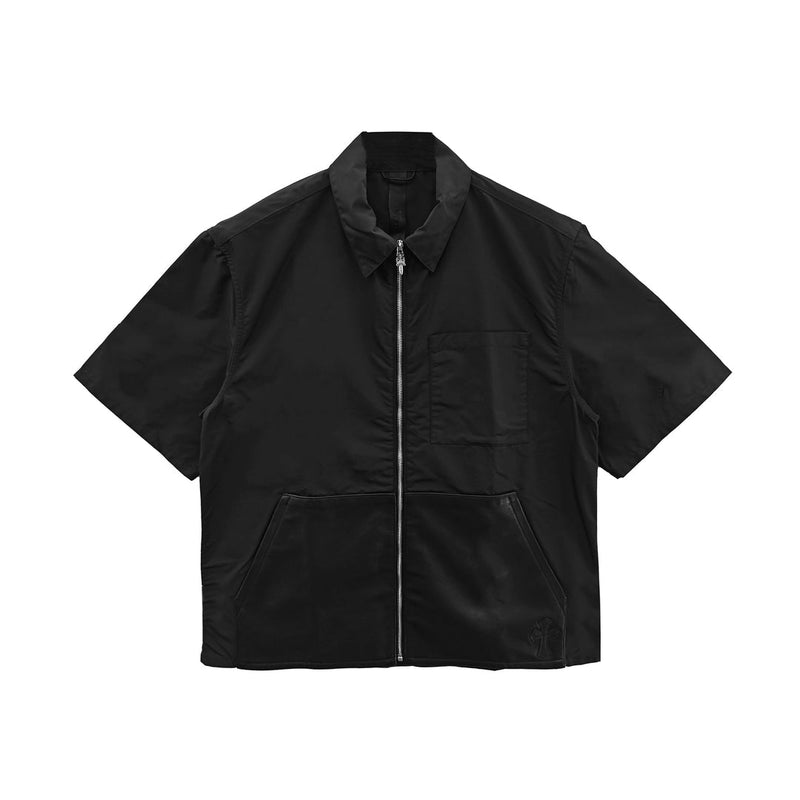 CHROME HEARTS ZIP NYLON LEATHER PATCHWORK SHIRT JACKET