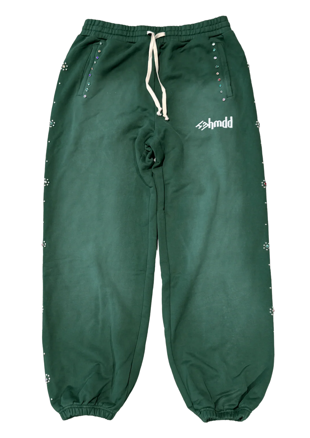 HAPPY MEMORIES DON'T DIE HMDD 'GREEN FLOWER' STUDDED SWEATPANTS