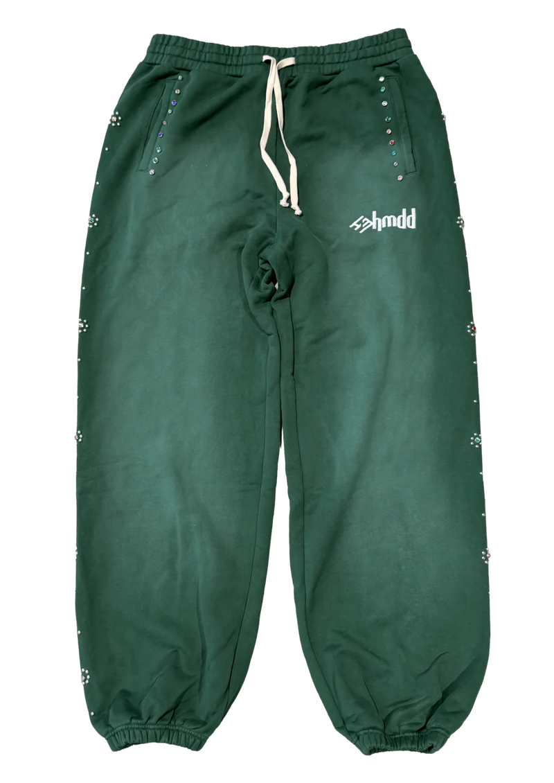 HAPPY MEMORIES DON'T DIE HMDD 'GREEN FLOWER' STUDDED SWEATPANTS