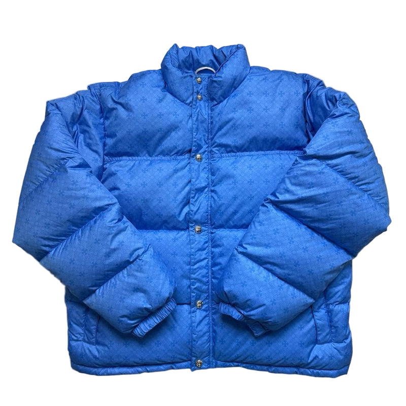 CHROME HEARTS BLUE TONAL MONOGRAM CROSS PATTERN PUFFER DOWN JACKET