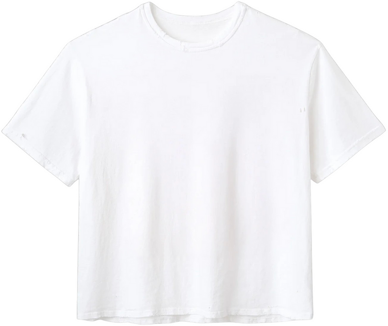 GOLD+VINTAGE GALLERY RASPBERRY HILLS 'DISTRESSED BLANK' WHITE TEE