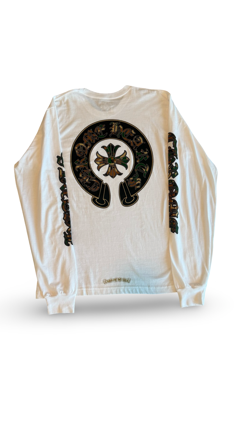CHROME HEARTS HORSE SHOE LONG -SLEEVE T-SHIRT ‘WHITE/CAMO’