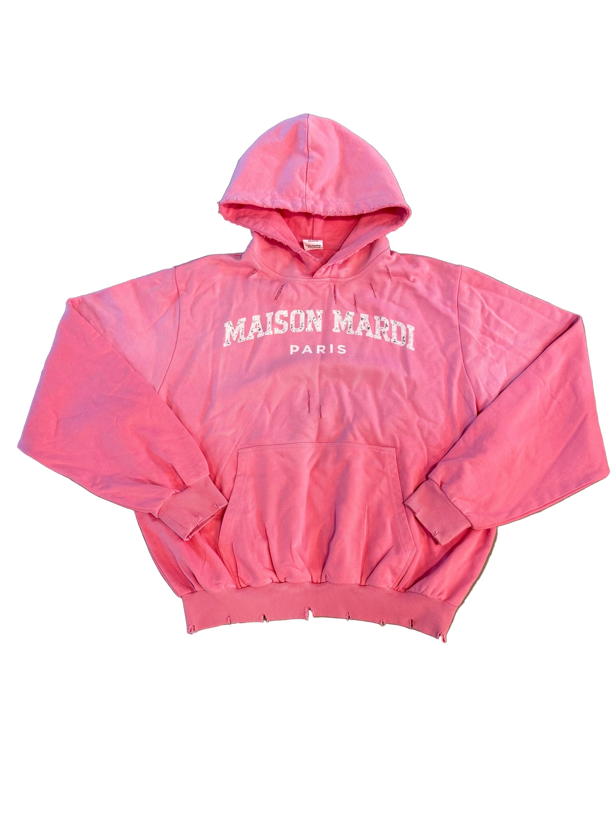 MAISON MARDI PINK DISTRESSED HOODIE