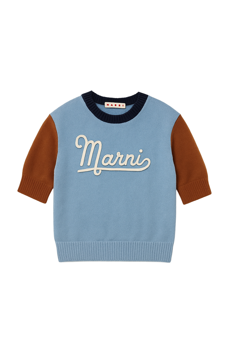 MARNI BLUE & BROWN LOGO SWEATER
