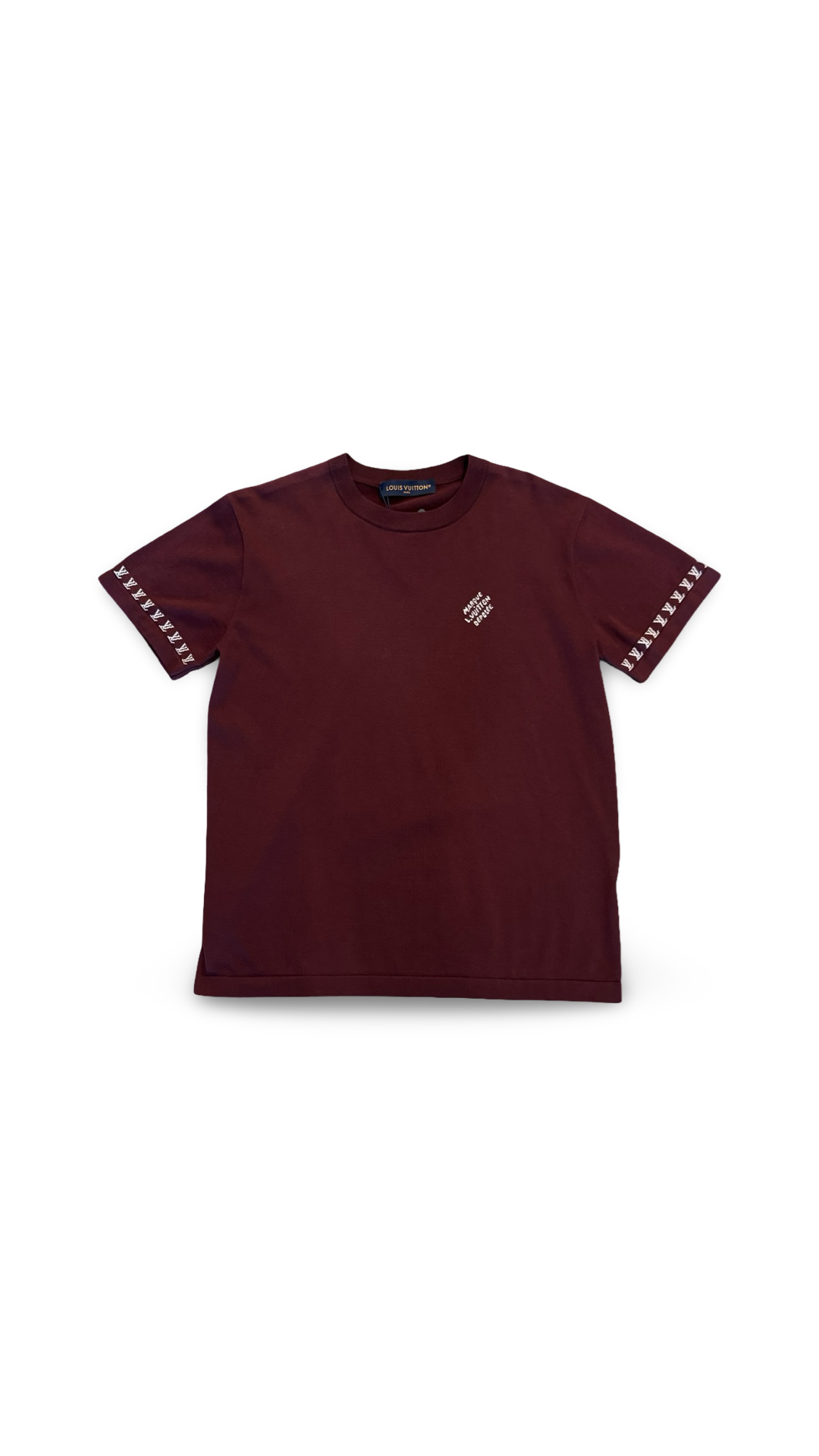 LOUIS VUITTON BURGUNDY SIGNATURE SHORT-SLEEVED COTTON CREWNECK