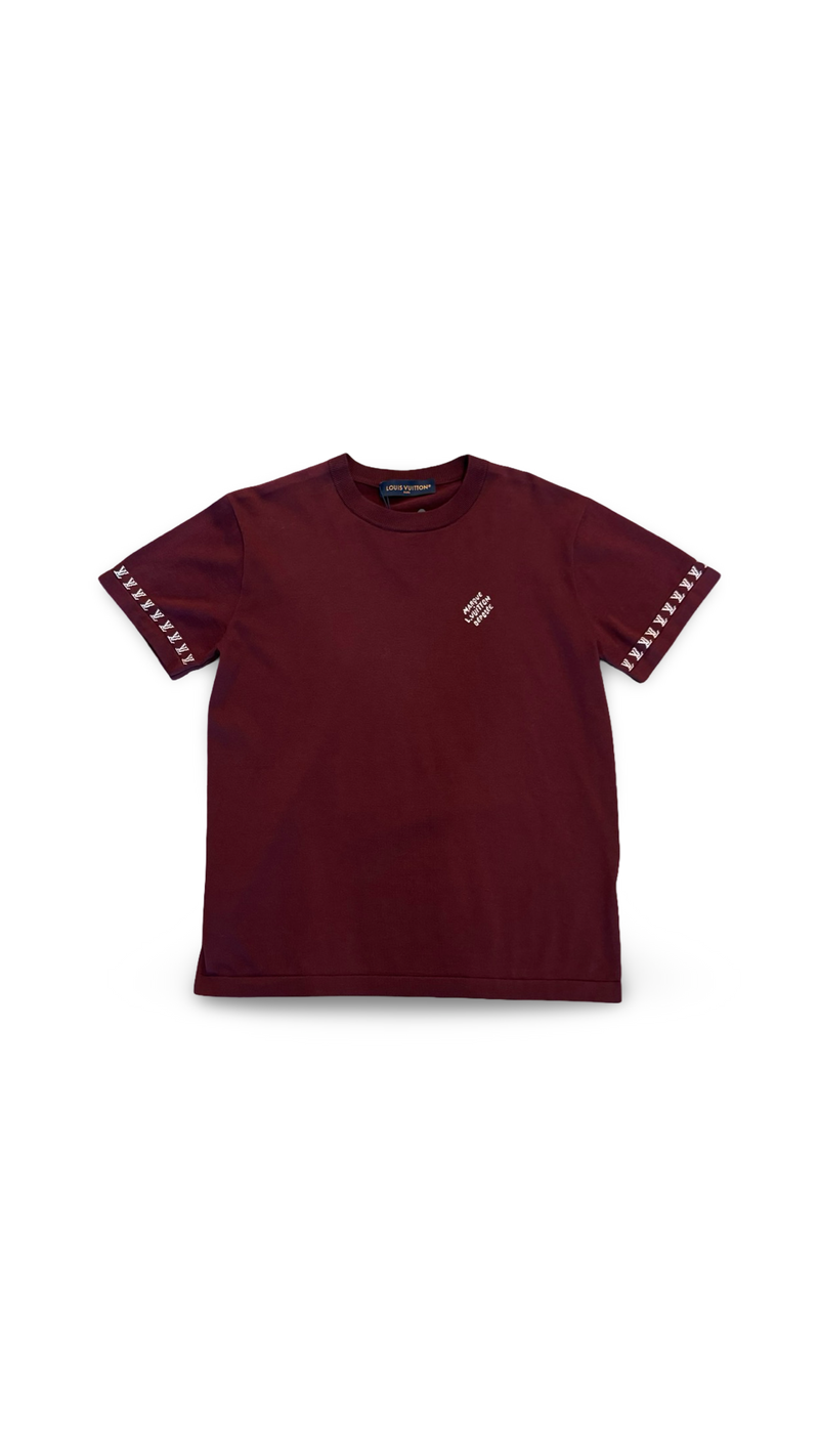 LOUIS VUITTON BURGUNDY SIGNATURE SHORT-SLEEVED COTTON CREWNECK