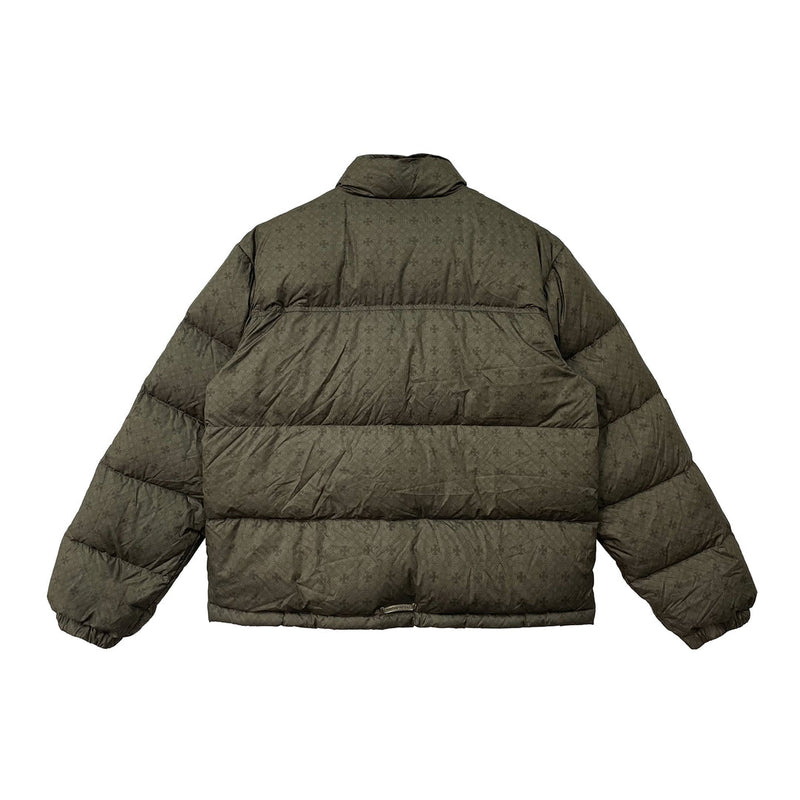 CHROME HEARTS OLIVE TONAL MONAGRAM CROSS PATTERN PUFFER DOWN JACKET