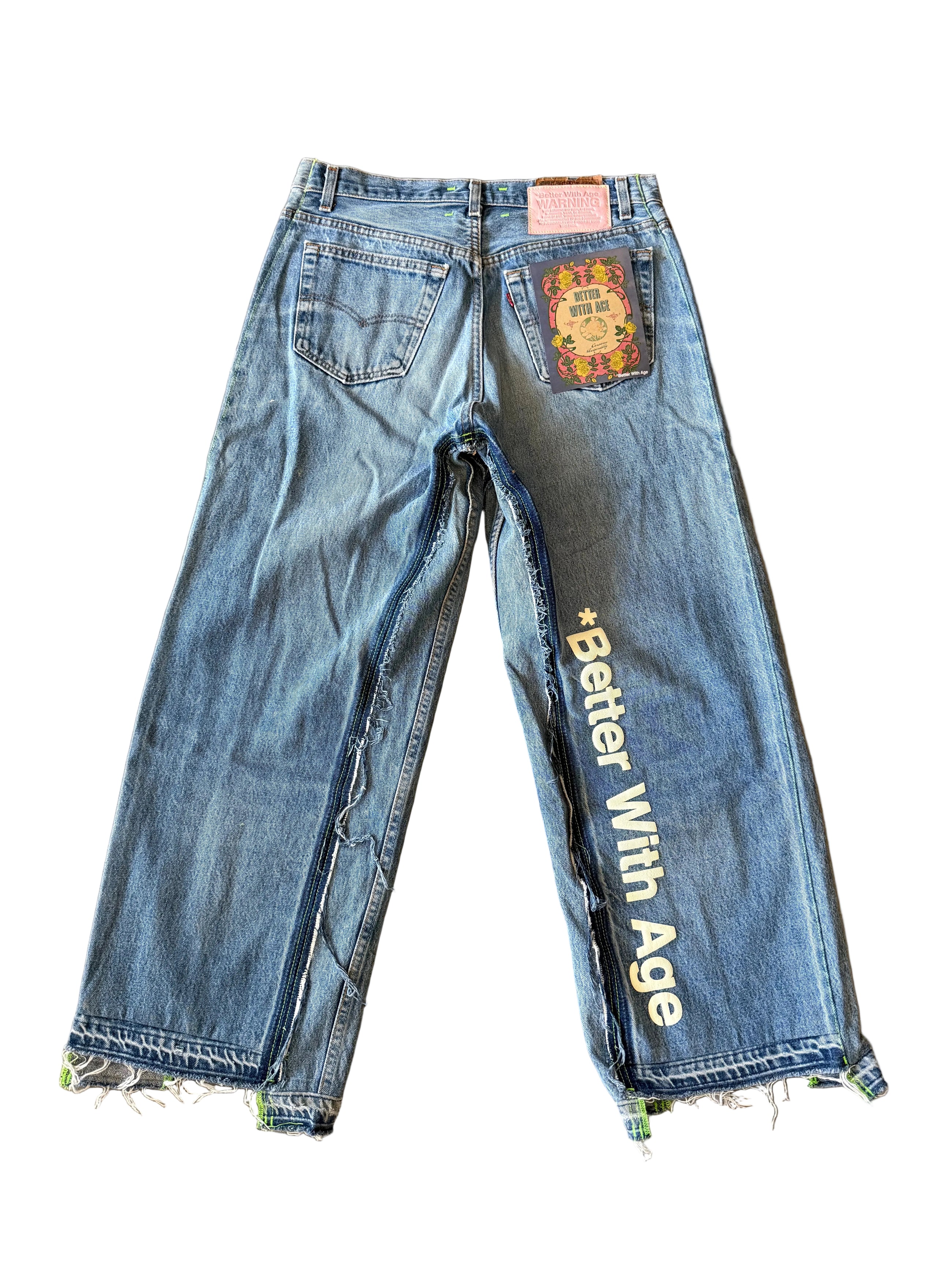 BETTER WITH AGE BLUE LOGO PRINT JEANS