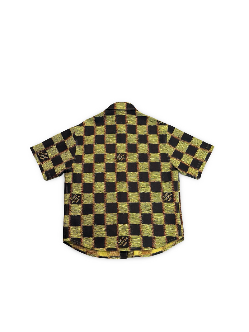 LOUIS VUITTON BLACK YELLOW CHECKERBOARD SHORT SLEEVE SHIRT