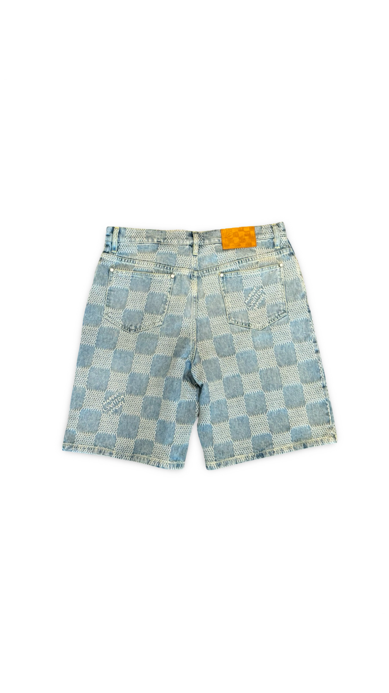 LOUIS VUITTON DAMIER 3D LIGHT DENIM SHORTS