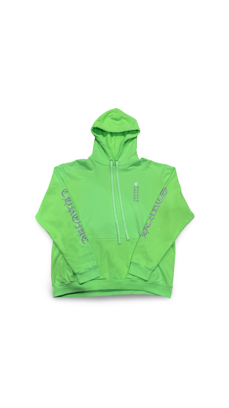 CHROME HEARTS GLITTER VERTICAL LOGO MIAMI ULTRA WEEK HOODIE NEON GREEN