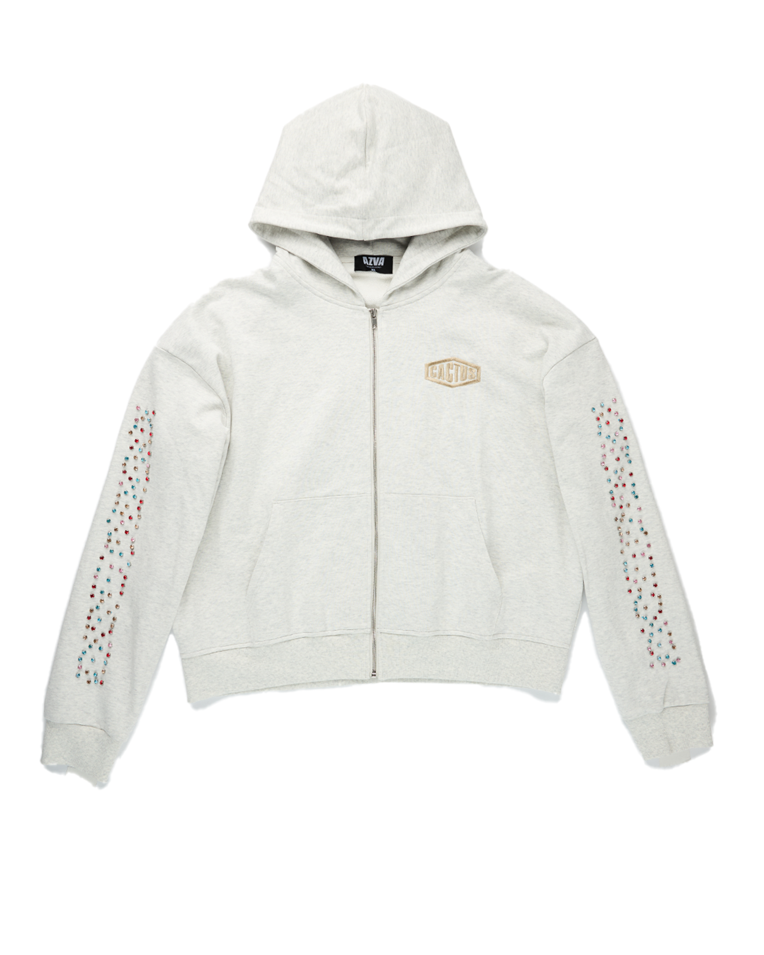 CACTUS VALLEY CRYSTAL CACTUS ZIP HOODIE - GREY
