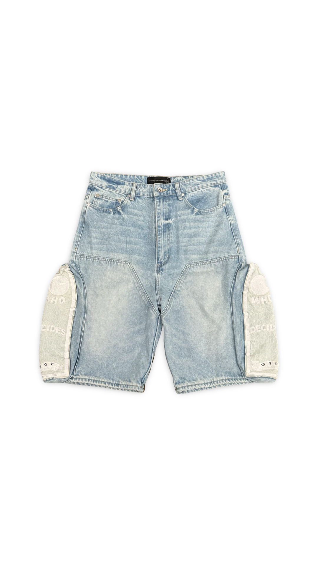 WHO DECIDES WAR BLUE SIDE EMBROIDERY DENIM SHORTS
