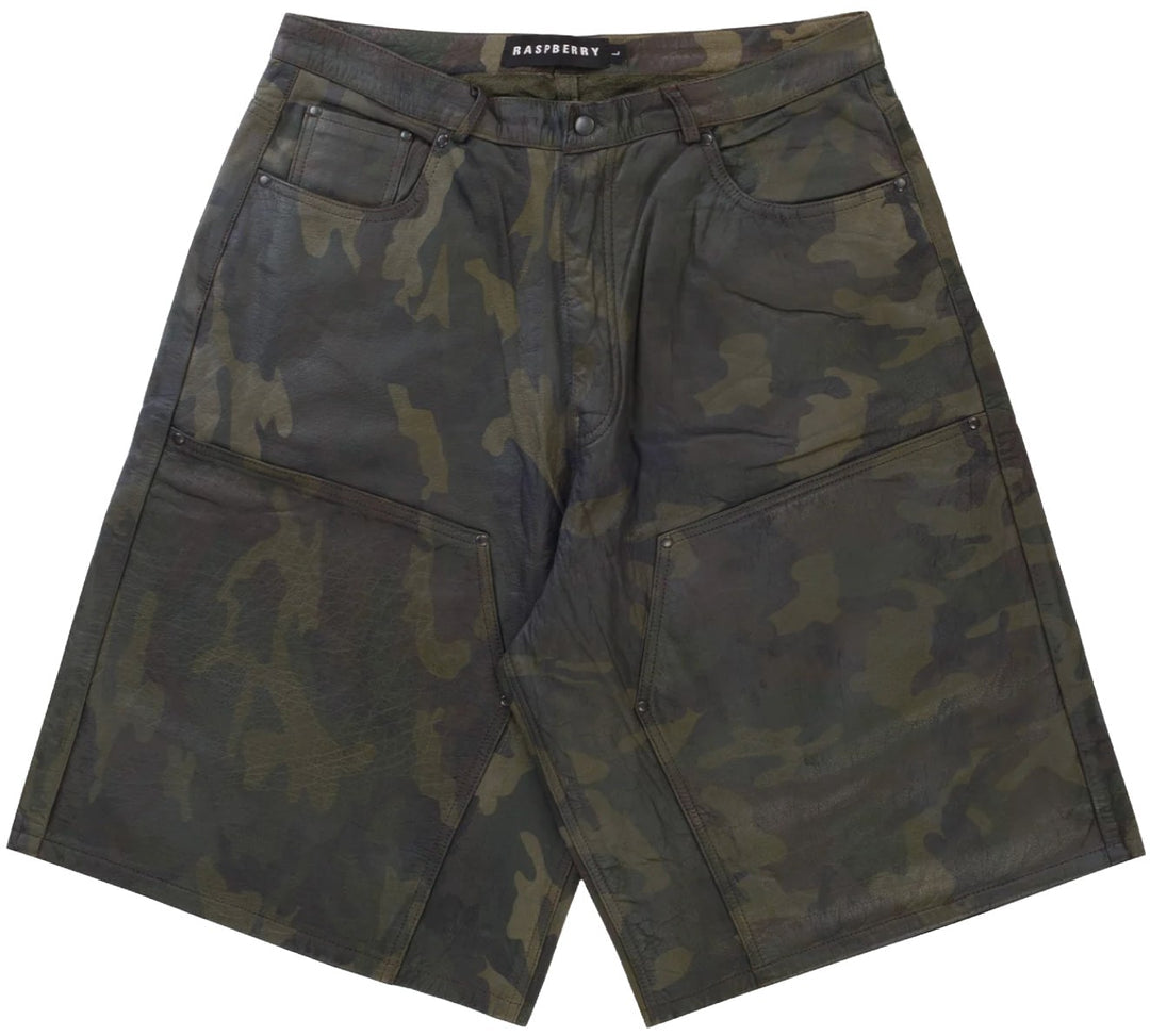 GOLD+VINTAGE GALLERY RASPBERRY HILLS 'CAMO' LEATHER SHORTS