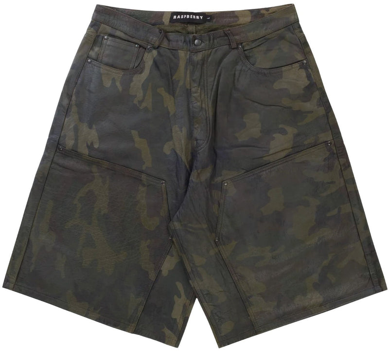 GOLD+VINTAGE GALLERY RASPBERRY HILLS 'CAMO' LEATHER SHORTS