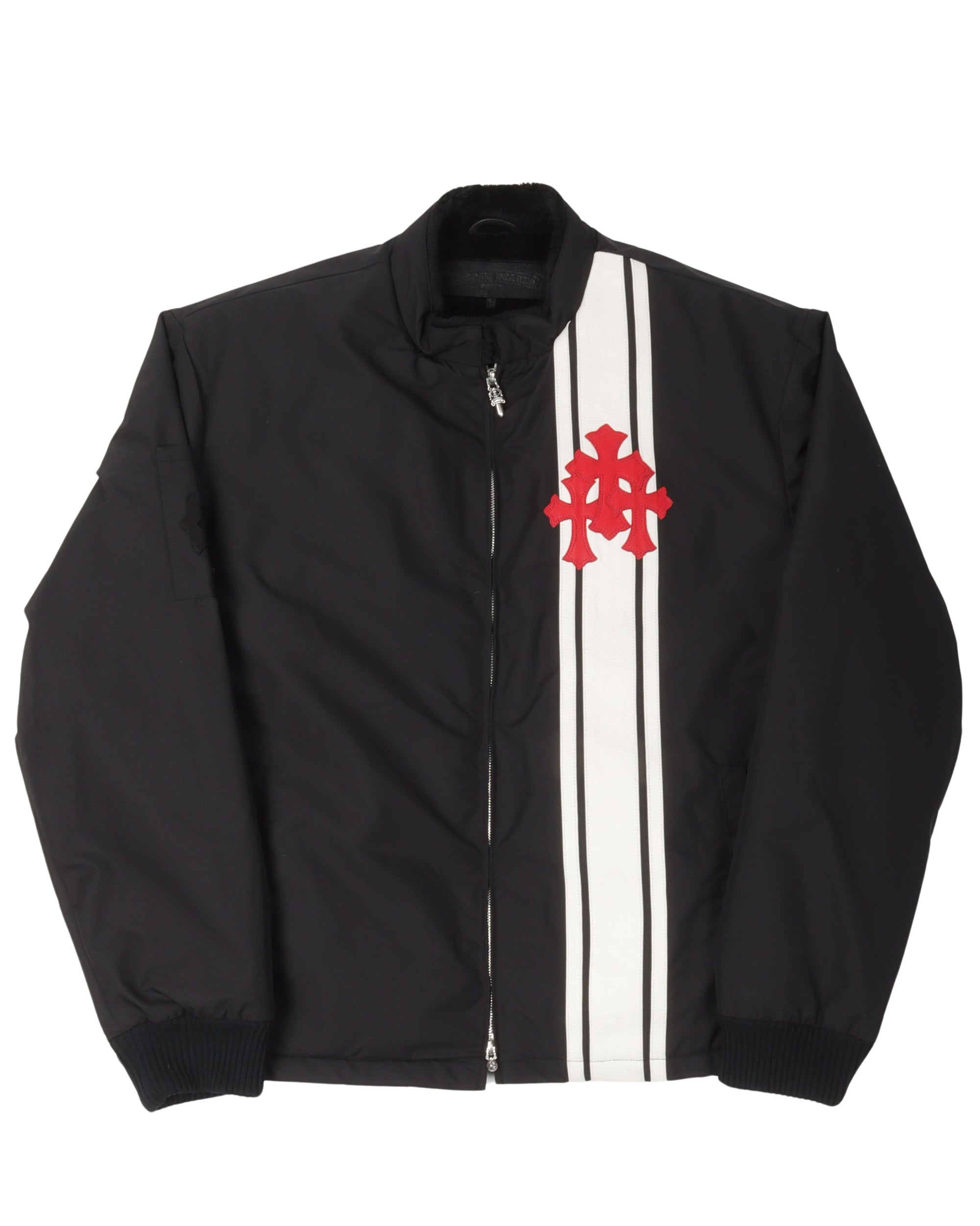 CHROME HEARTS FAUX FUR LINED CEMETERY CROSS PATCH RACING JACKET