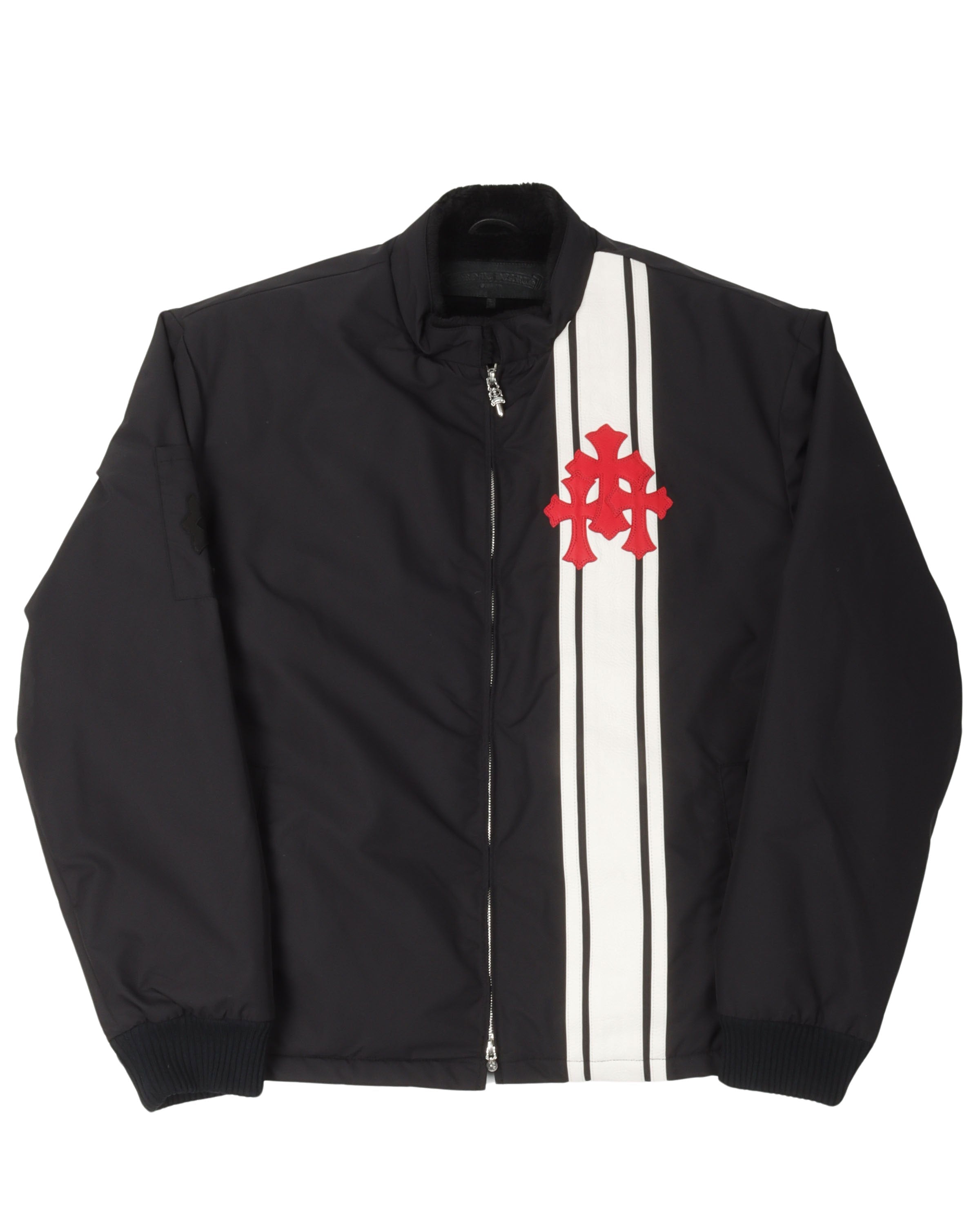 CHROME HEARTS FAUX FUR LINED CEMETERY CROSS PATCH RACING JACKET
