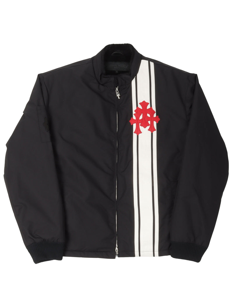 CHROME HEARTS FAUX FUR LINED CEMETERY CROSS PATCH RACING JACKET